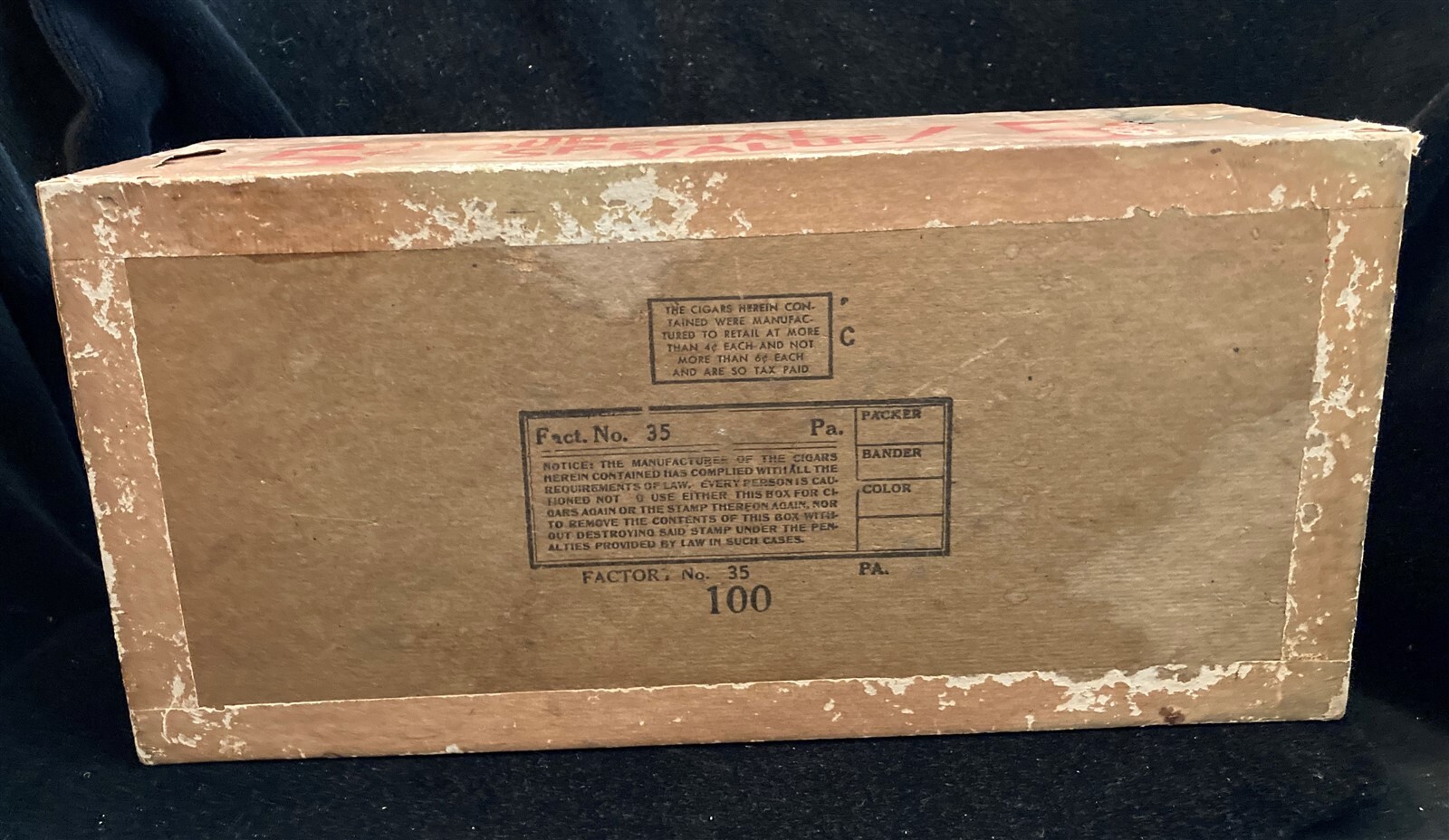 Vintage Wood And Cardboard Cigar Display Box With Lid 11.5 x 5.5 x 4 Inches