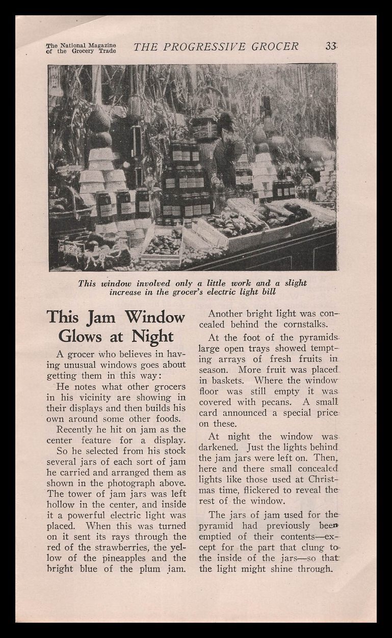 1929 Retail Grocery Store Fruit Jams Jelly Window Display Photo Article Print Ad