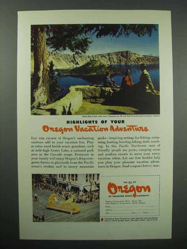 1947 Oregon Tourism Ad – Crater Lake