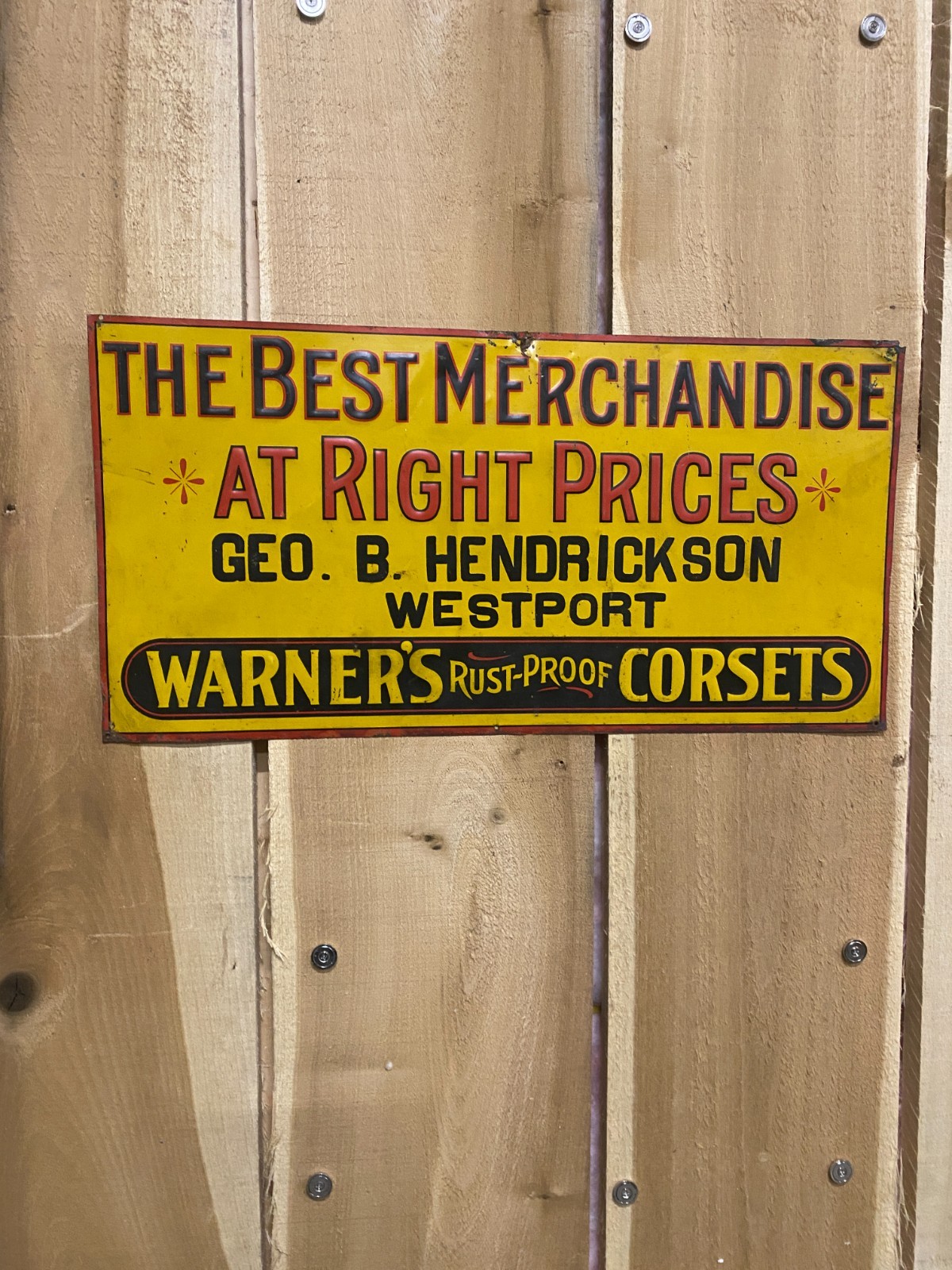 Vintage CORSETS Metal Embossed Merchandisers Store Sign 23 1/2″ x 11 1/2″