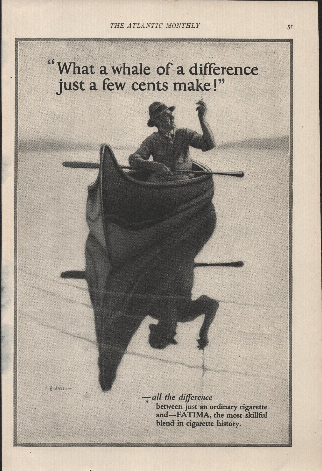 Fatima Cigarettes – 1924 – Man in Canoe – Vintage Magazine Advertisement