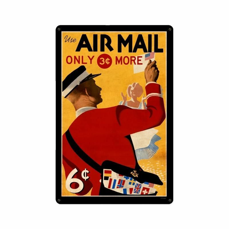 AIR MAIL POSTAGE STAMP 3¢ MORE 18″ HEAVY DUTY USA MADE METAL ADVERTISING SIGN