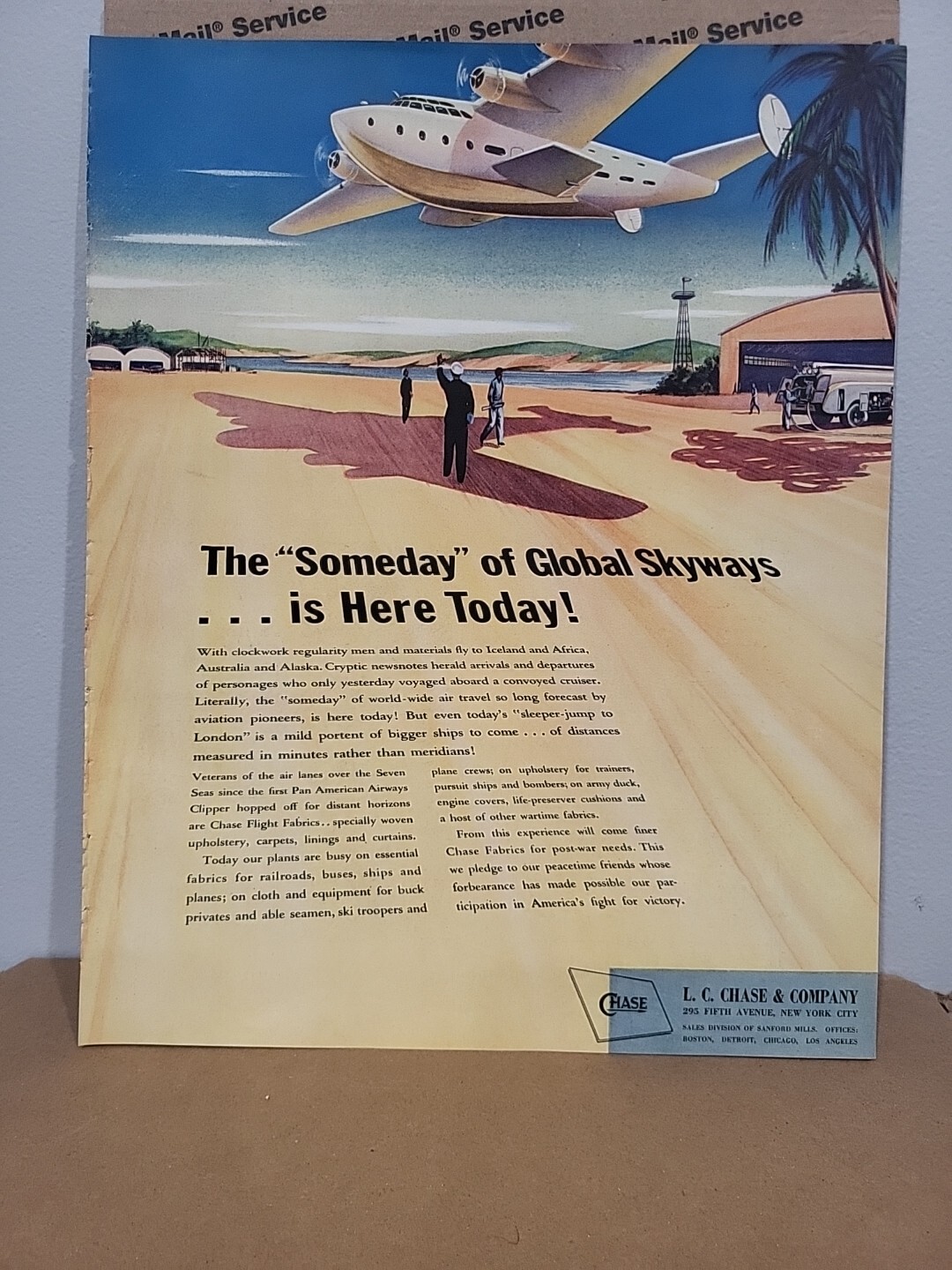 1942 L.C. Chase & Co. Fortune WW2 Print Ad Q4 Airplane Desert California Palms