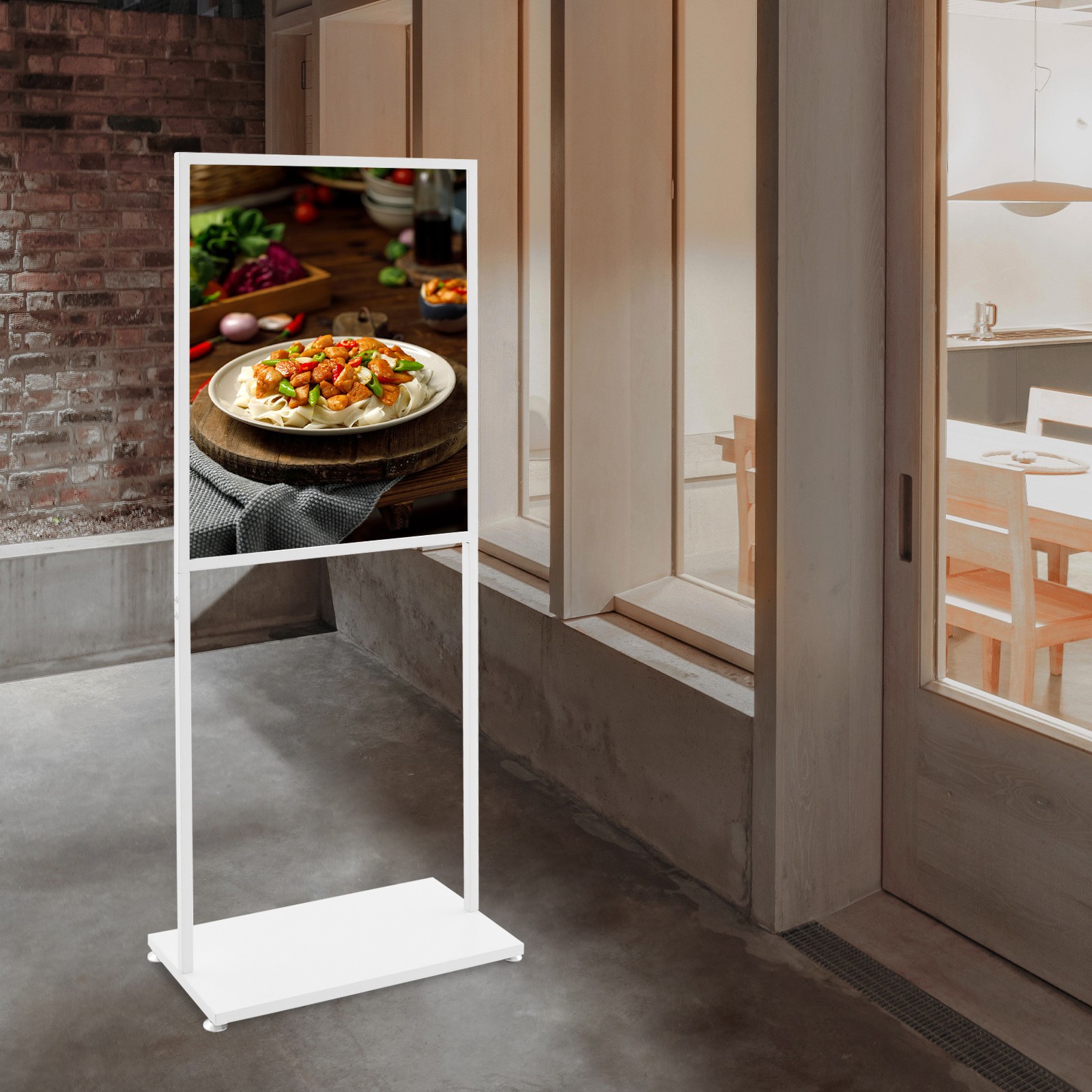Double-Rod Standing Poster Stand White Advertising Display Rack Price List Stand