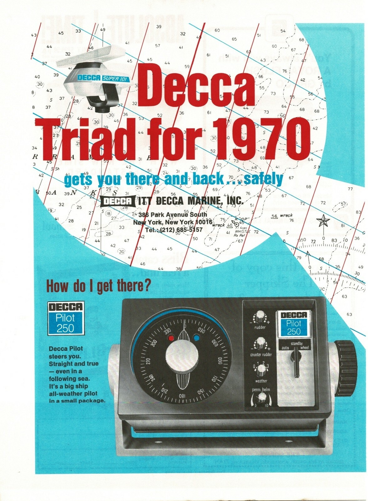 1970 DECCA MARINE Pilot 250 Autopilot Super 101 Radar Vintage Print Ad