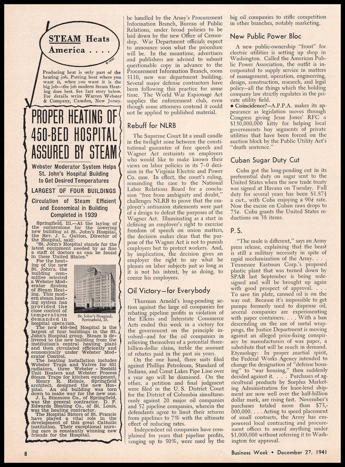 1941 St. John’s Hospital Springfield Illinois Photo Webster Heaters Print Ad