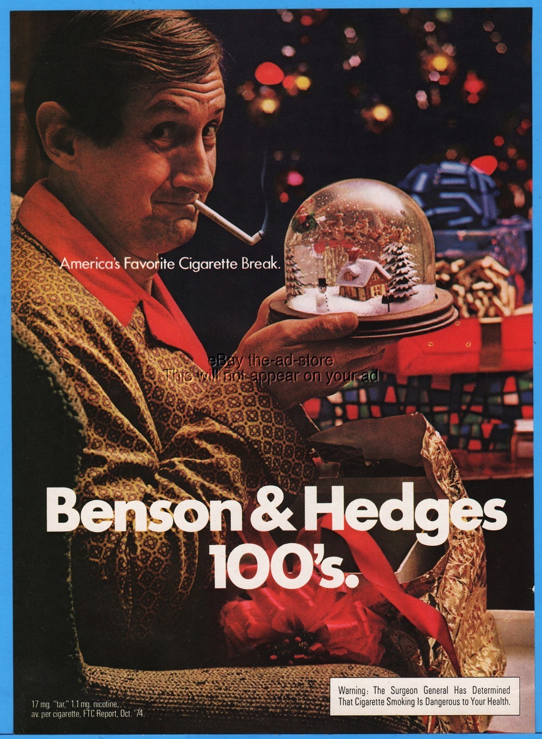 1974 Benson & Hedges Cigarettes Christmas Snow Globe Vintage Photo Print Ad