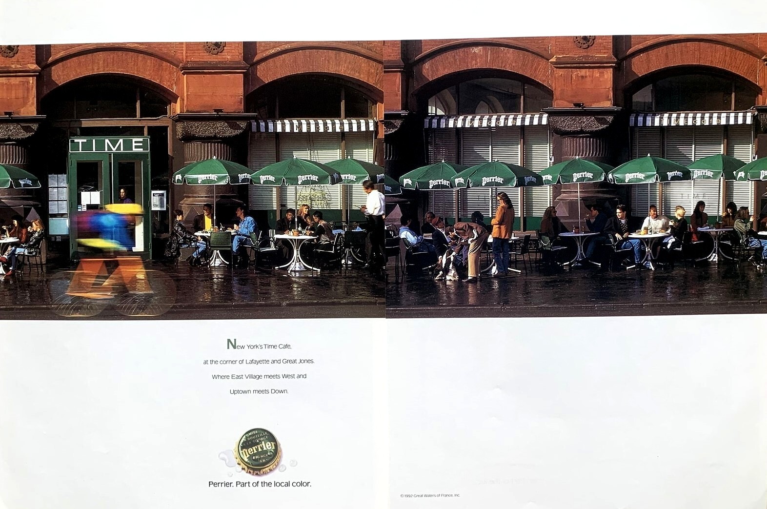 1992 PERRIER Sparkling Water NEW YORK Cafe Part of the Local Color PRINT AD