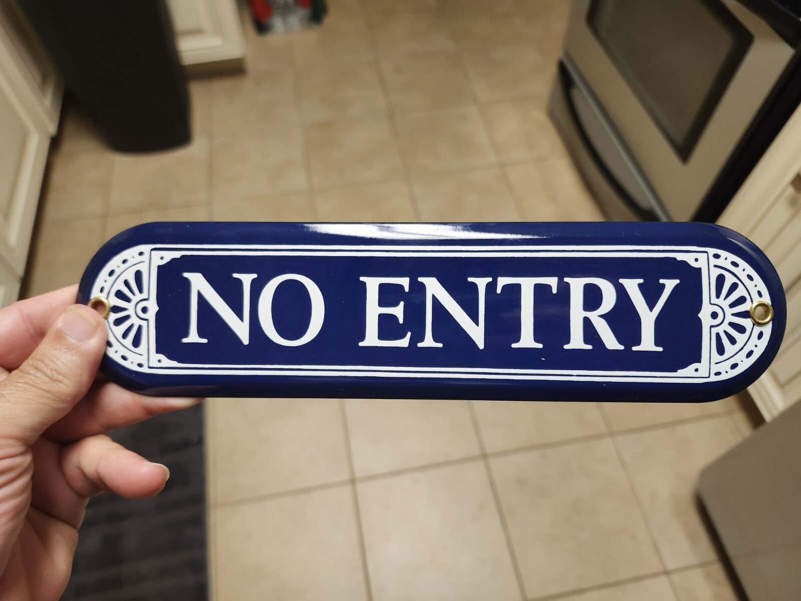 (1) Brand New Ande Rooney Porcelain No Entry Sign