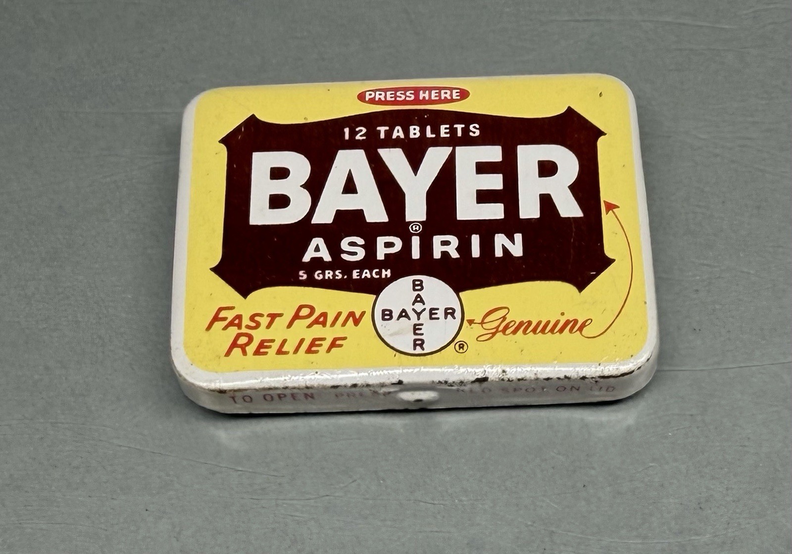 Vintage Bayer Asprin Metal Tin Pocket Sized Empty Genuine Metal Pills Storage