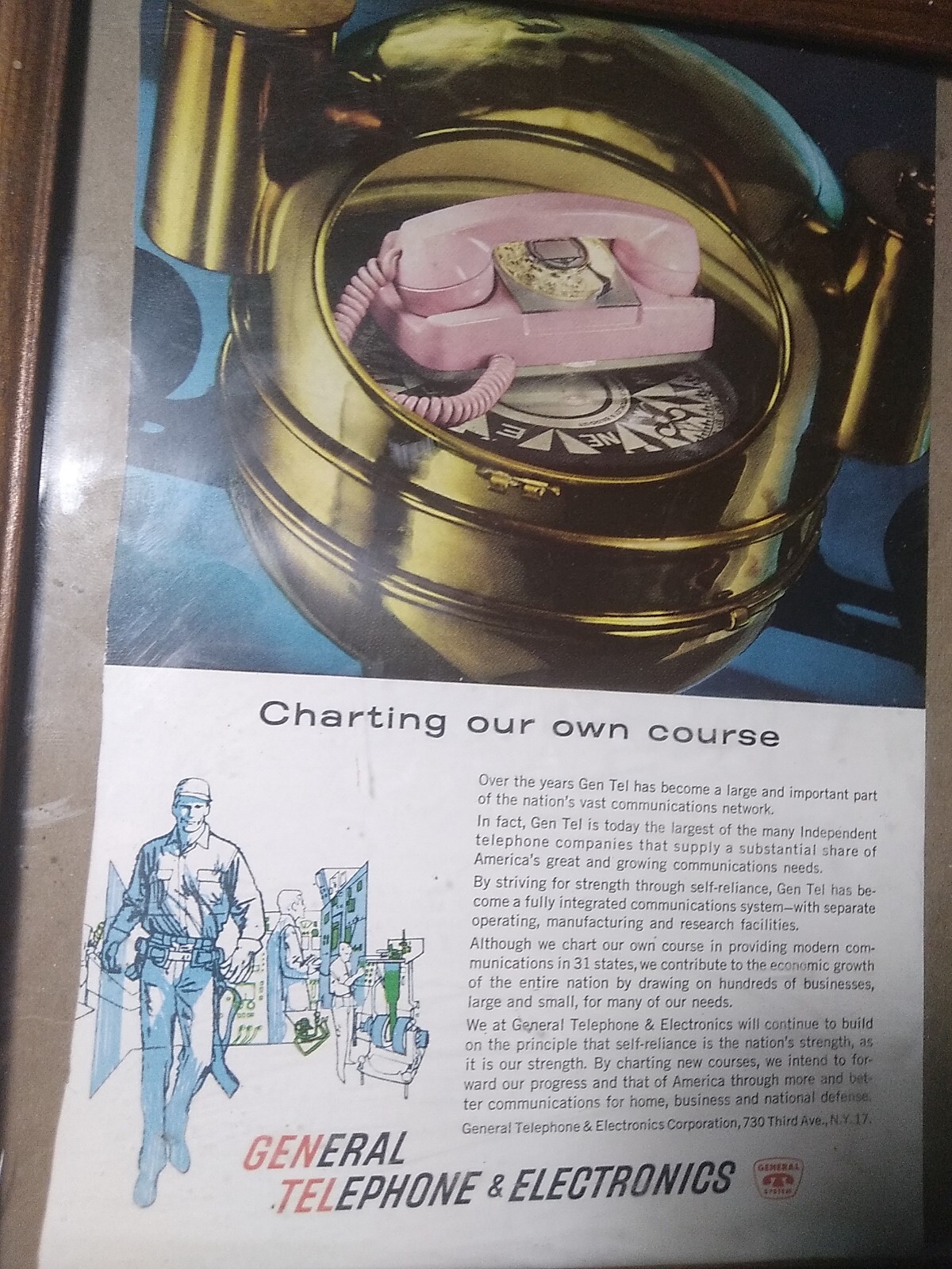 General Telephone & Electronics 1961 Print Ad Charting Our Own Course framed GTE