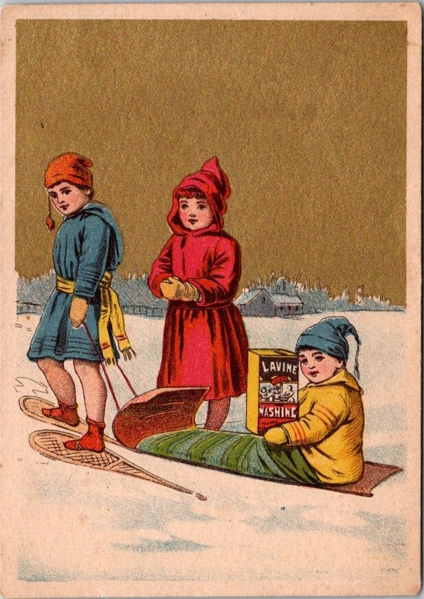 Lavine Washing Soap Sled Snowshoes Children Snow Hartford Chemical Co CT JQV3