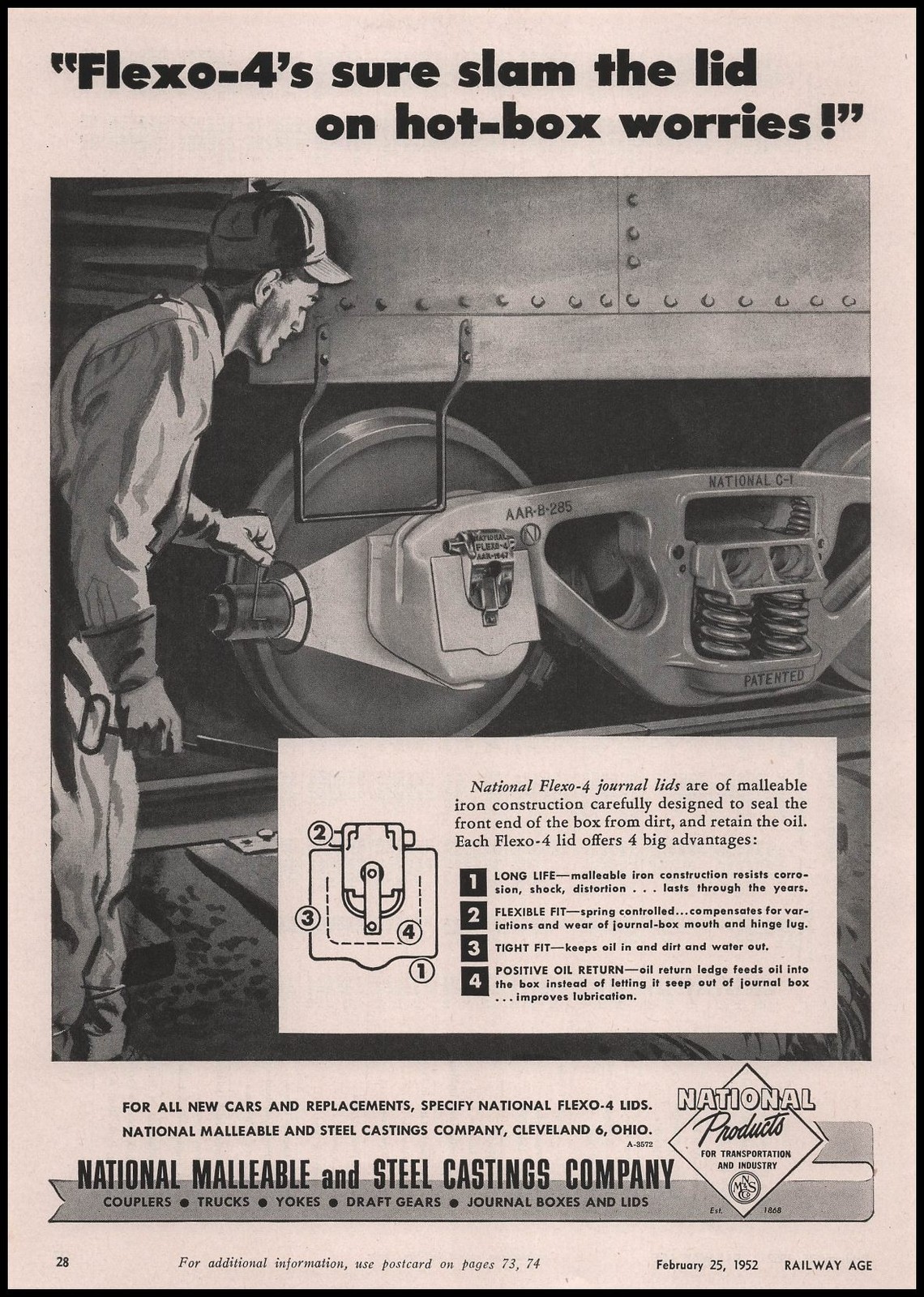 1952 National Malleable & Steel Castings Cleveland Flexo-4 Journal Lids Print Ad