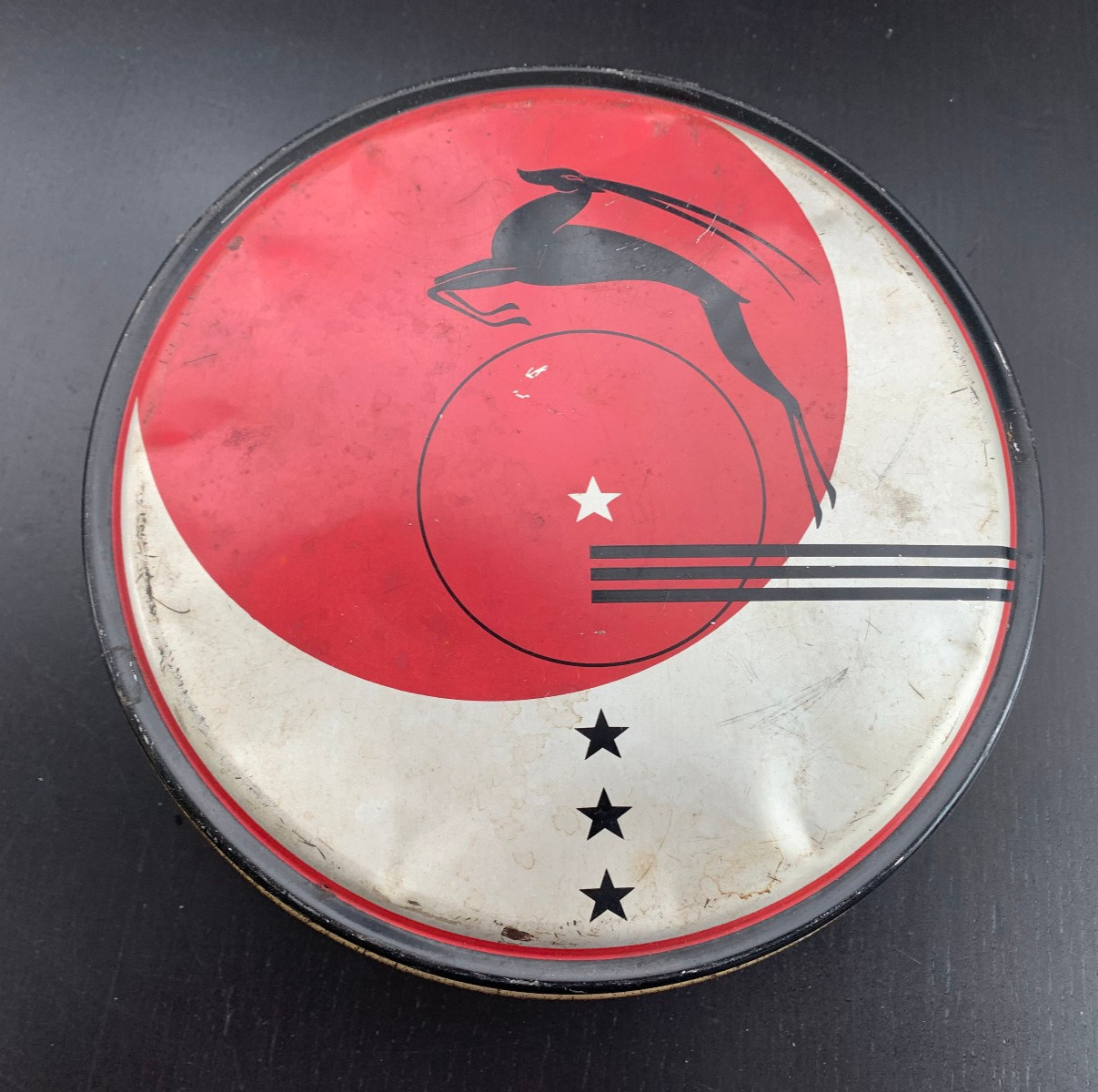 Art Deco Tin Canco 1930s Gazelle Black Red Silver Vintage 8.5″ Round #2 of 2