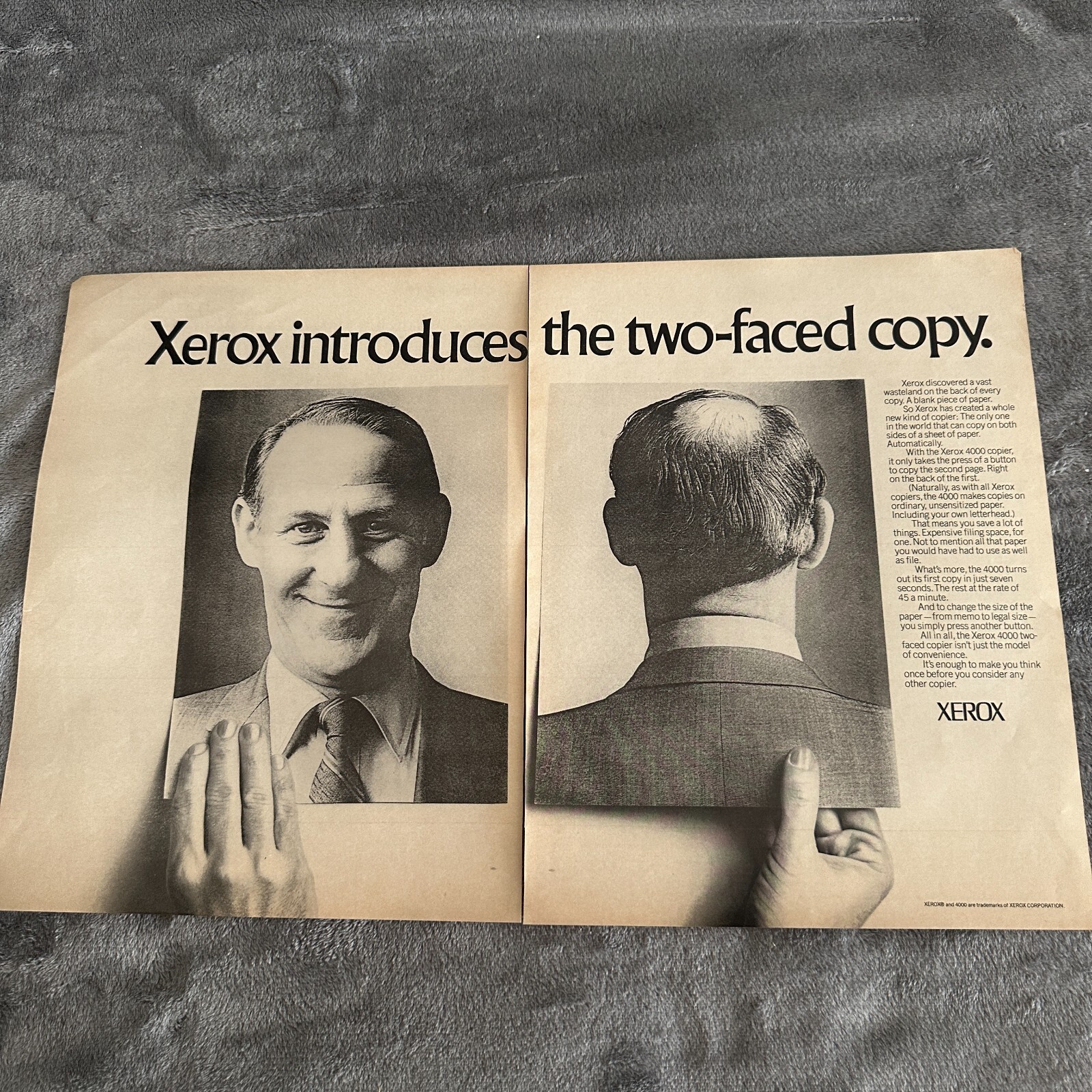Xerox 4000 Copier Two Faced Copy 2 Page Print Ad 1972