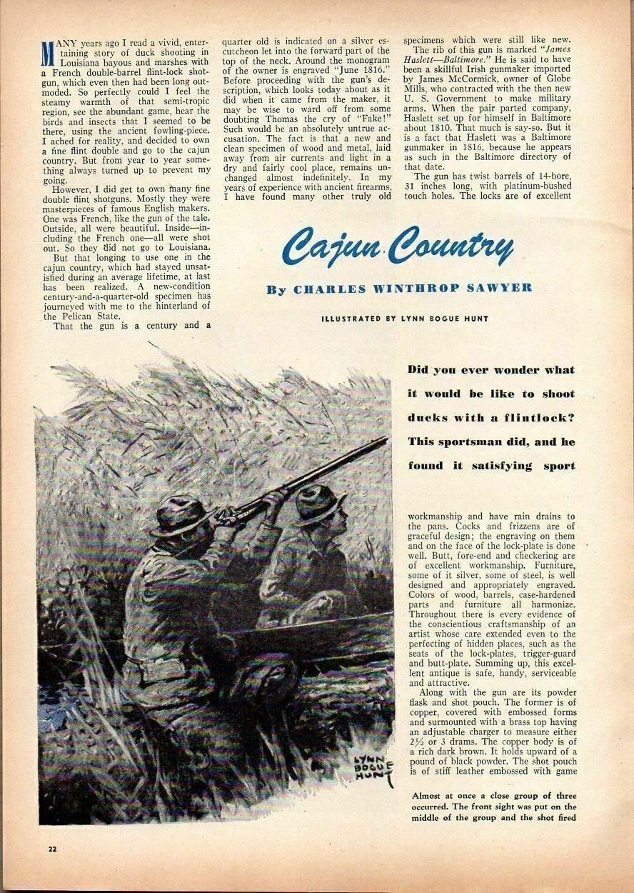 1946 Magazine Pictures “Cajun Country” Duck Hunters Drawn by Lynn Bogue Hunt