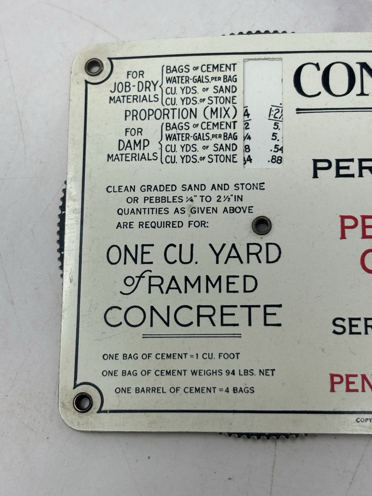 1927 Lumber Concrete Calculator Pratt Lumber Penn-Dixie Tin Cruver Advertising