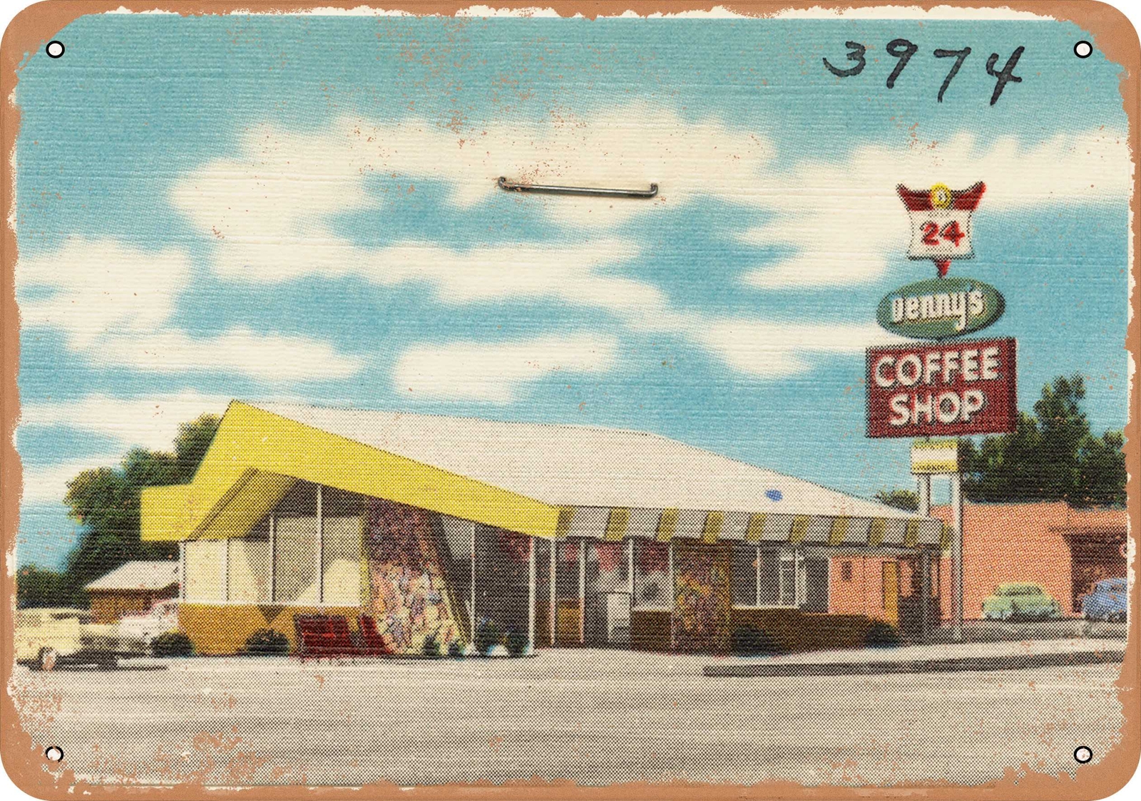 METAL SIGN – California Postcard – Denny’s Coffee Shop
