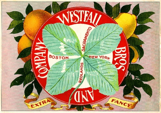 Redlands Irish Ireland Shamrock Orange Lemon Citrus Fruit Crate Label Art Print