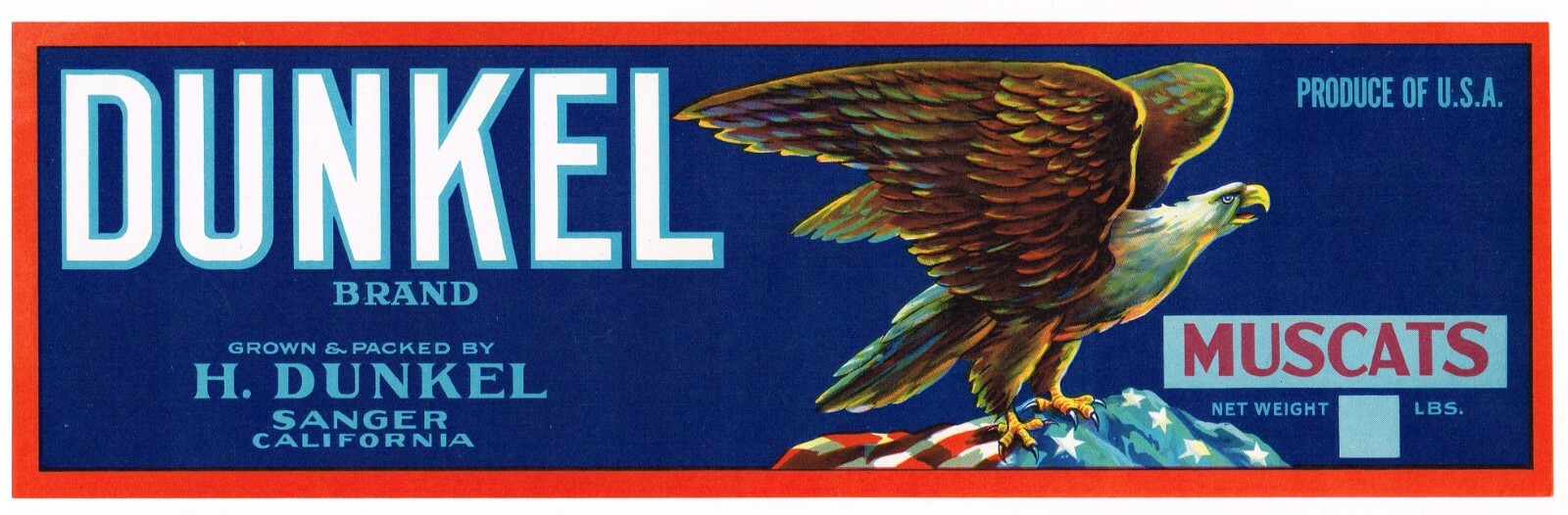 ORIGINAL 1950S CRATE LABEL VINTAGE AMERICAN PATRIOTIC FANTASTIC BALD EAGLE FLAG