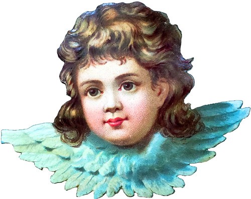 Reproduction Victorian Scrap Die Cut Cherub Angel Head Brunette Girl