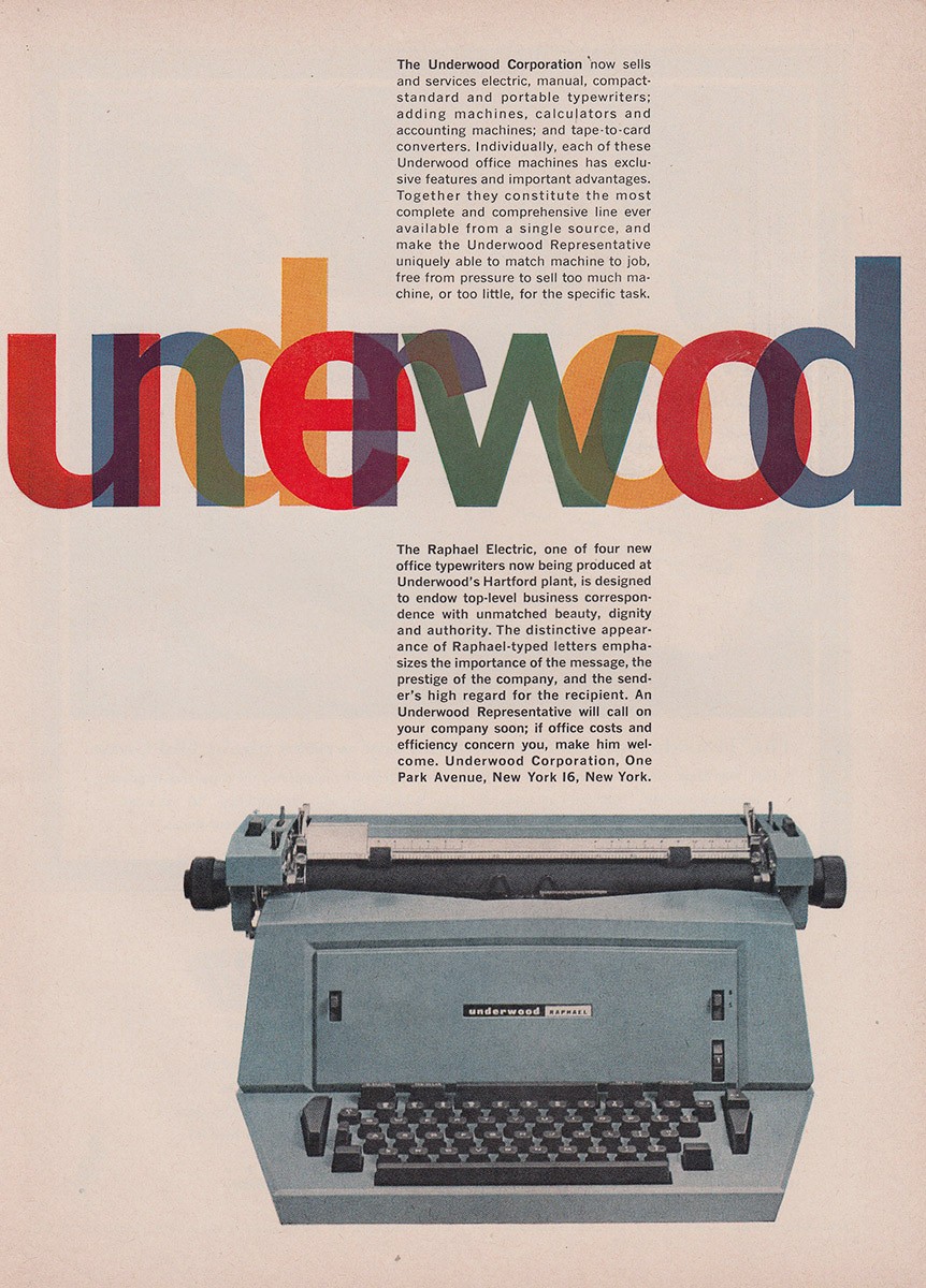 1961 Underwood Typewriter: Now Sells and Services Vintage Print Ad
