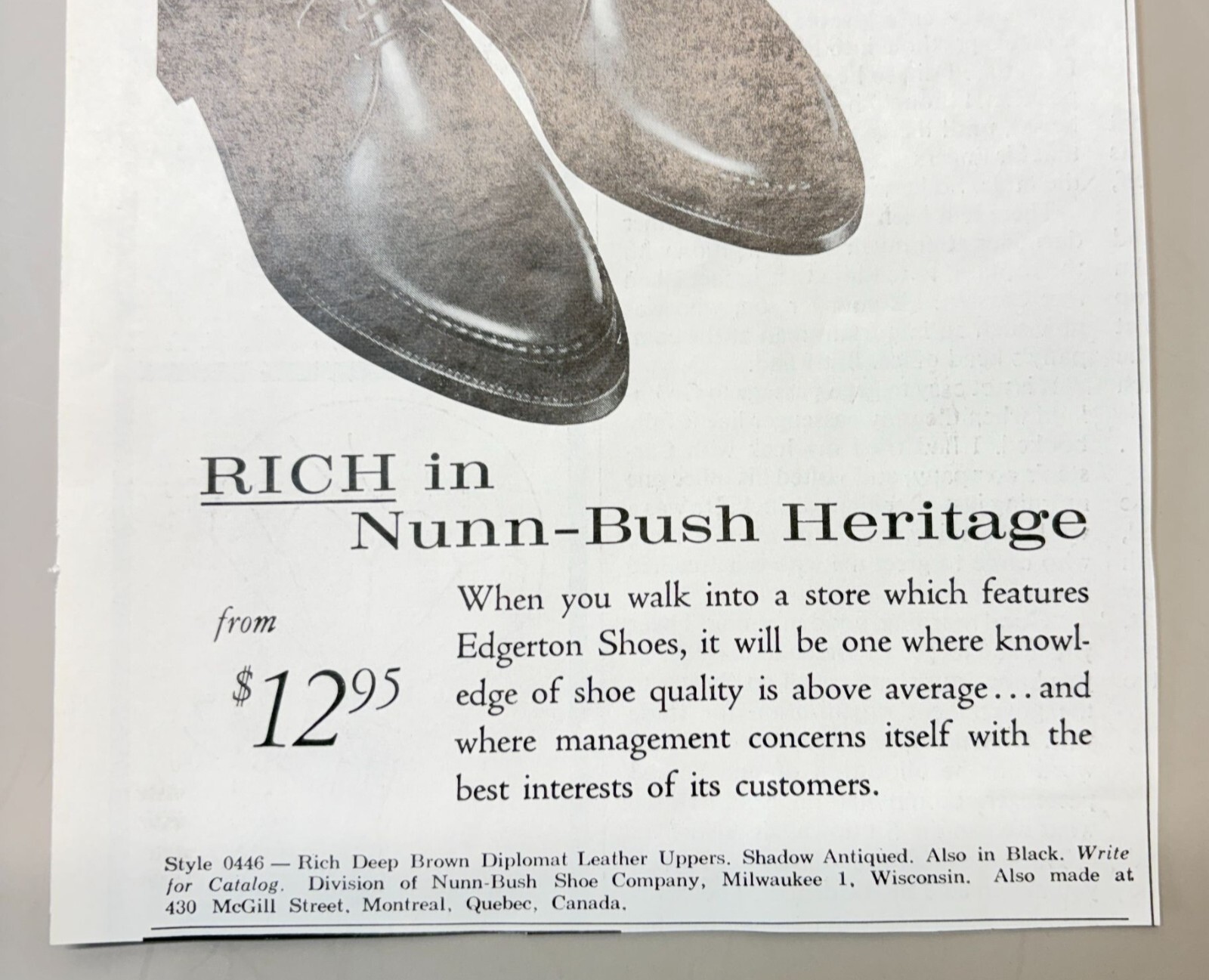 Edgerton Shoes for Men Vintage Print Ad 1960s Nunn Bush Heritage Diplomat
