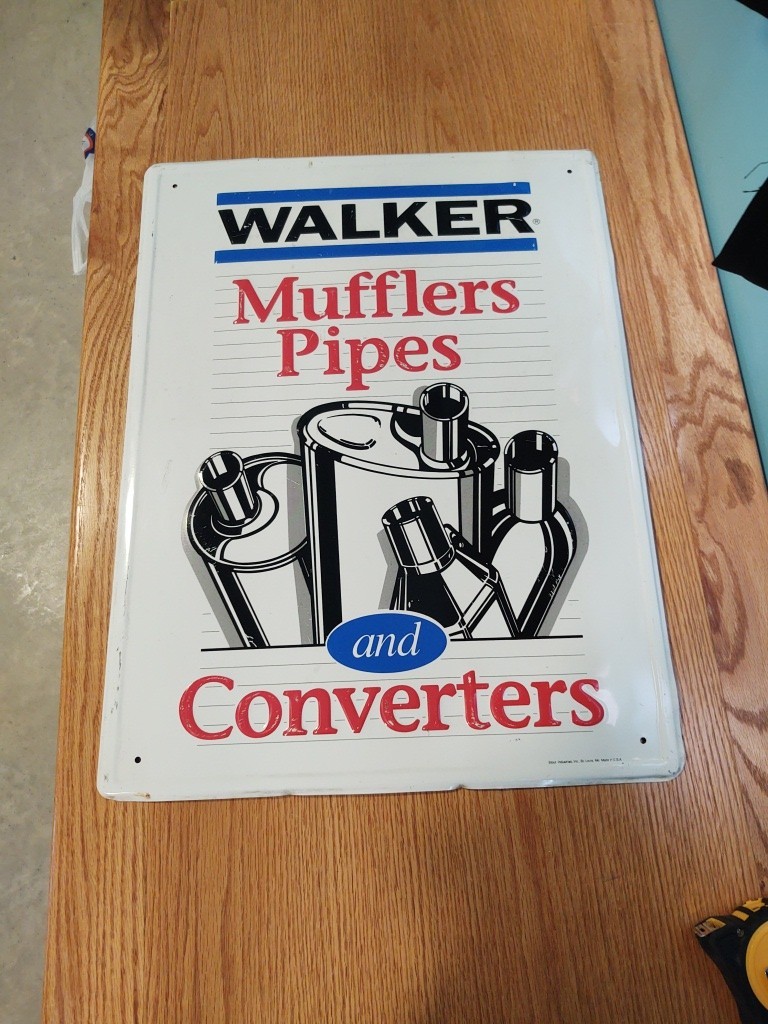Vintage Walker Muffles & Pipes & Converters 24″X 18″ Embossed Metal Sign