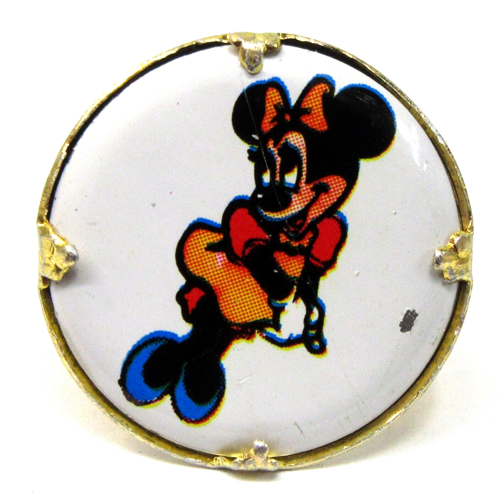 Walt Disney MINNIE MOUSE tin litho toy ring premium gumball prize? ^