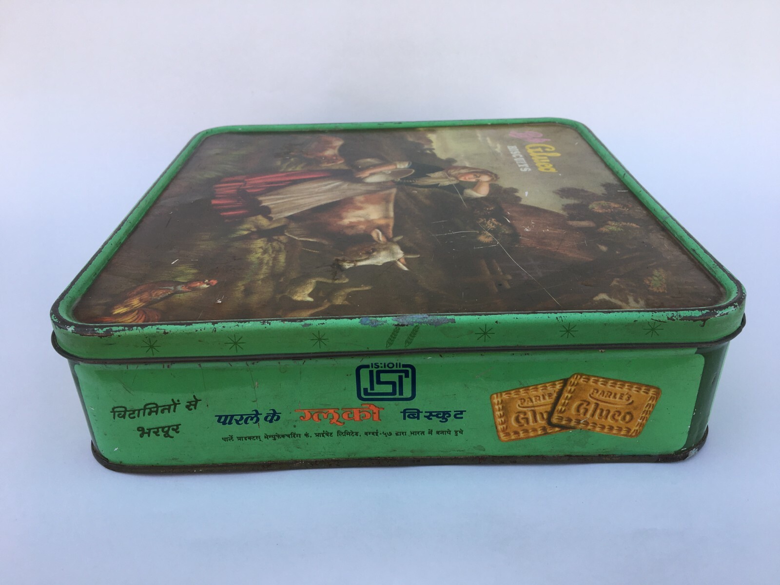Old Vintage Parle Gluco Biscuits Ad. lady Print Litho Tin Box Collectible