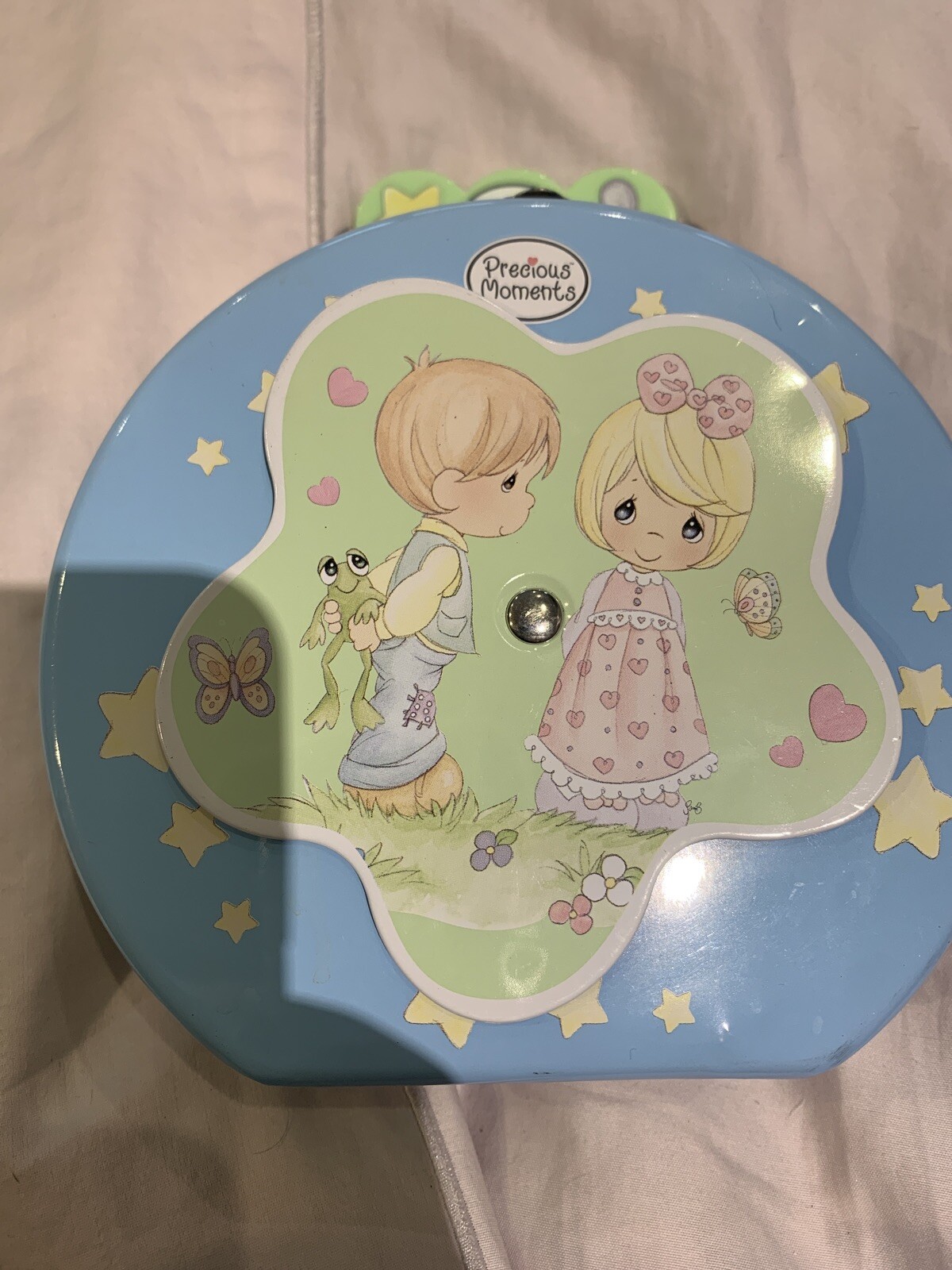 Precious Moments Tin With Spinning Top, Frog Boy & Girl