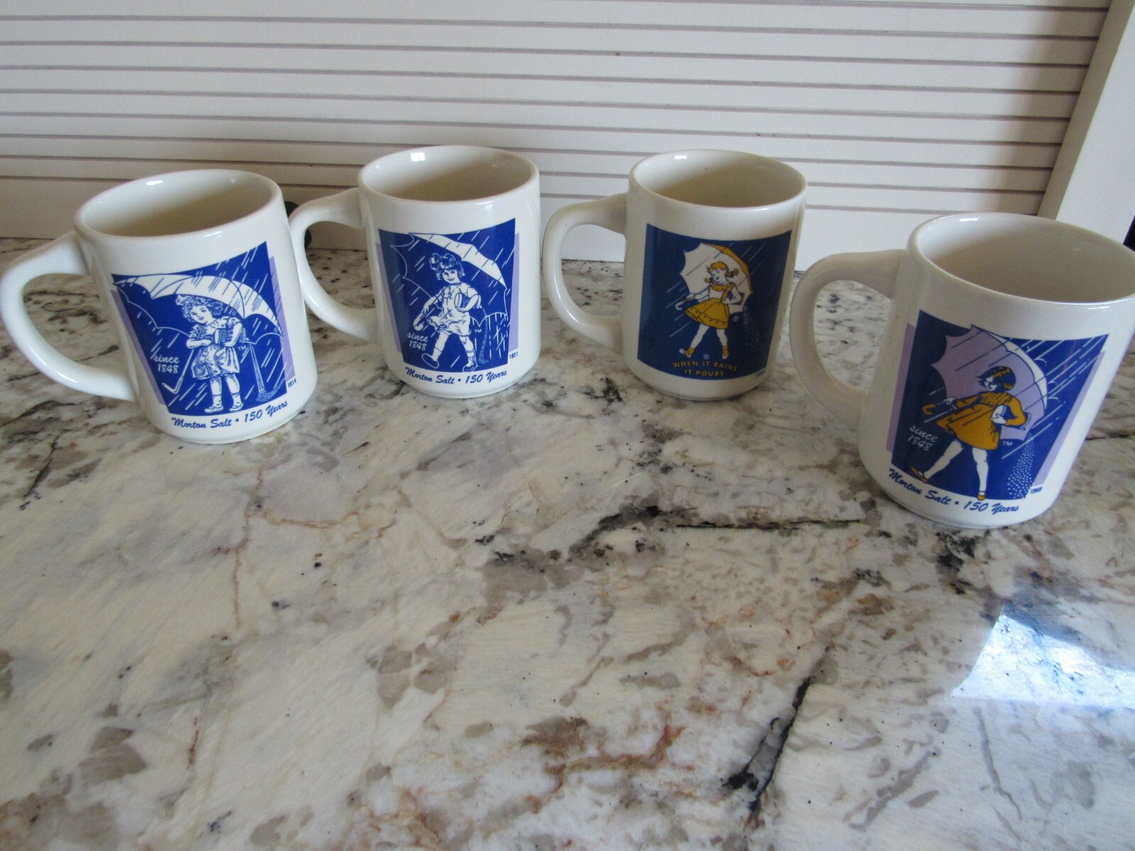 Morton Salt Set Of 4 Coffee Mugs Umbrella Girl 1914 1921 1956 1968 Bryan China