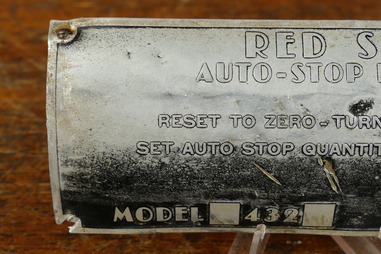 Vintage Red Seal Auto-Stop Register Metal ID Nameplate Tag Sign Advertising