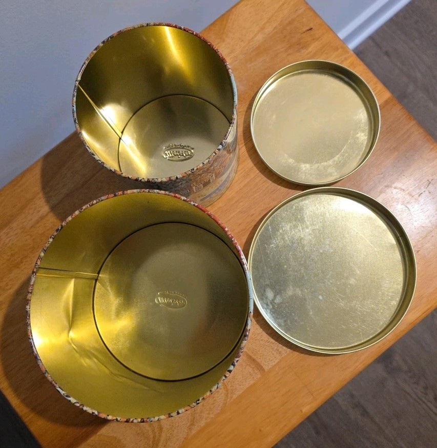 Nested Meister Tin Box Farm Scene 8″ & 5″ Diameter : Made In Brazil