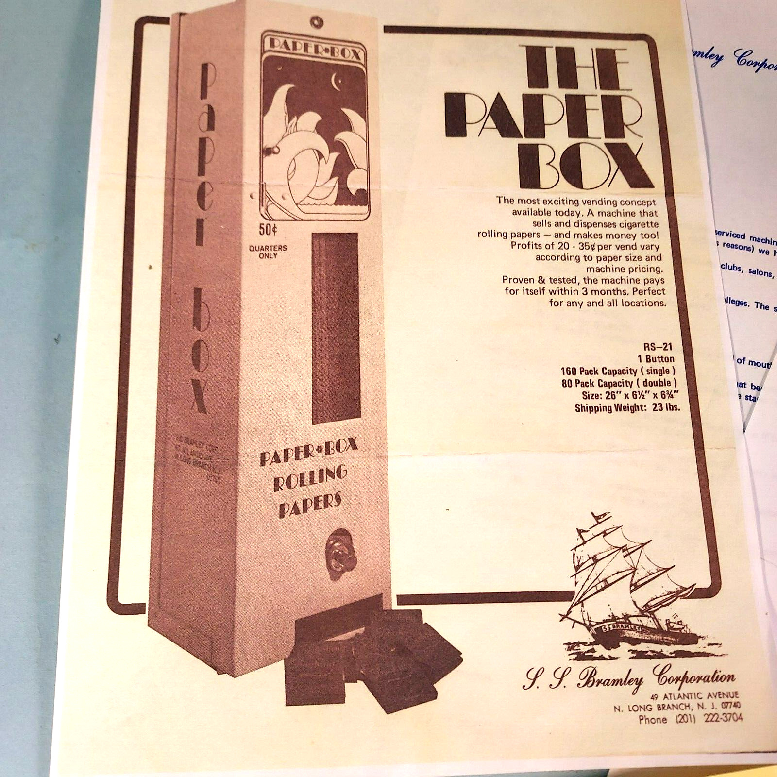 Vintage Head Shop THE PAPER BOX Rolling Paper Vending Machine Info Flyers 70s