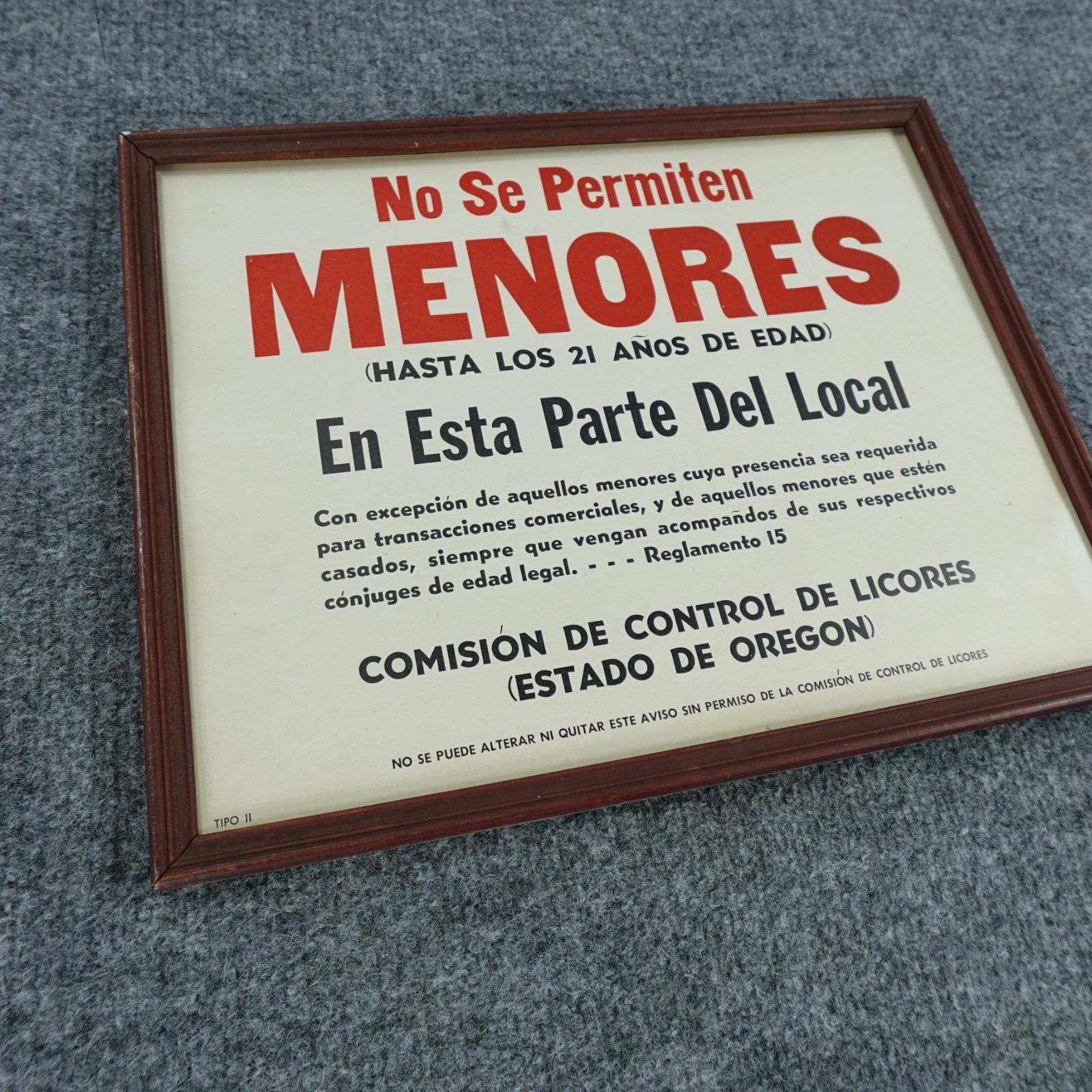 Vintage Oregon Liquor Control Sign Spanish No Se Permiten Menores Wood Frame