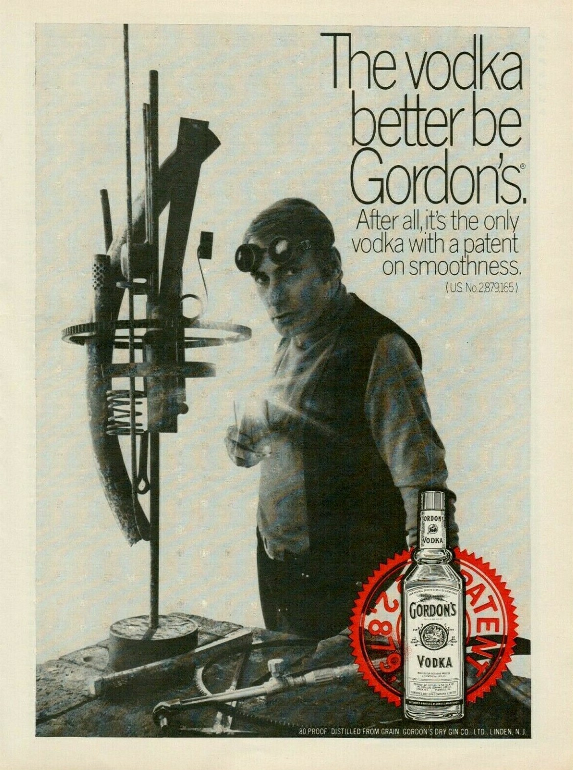 1969 Gordan’s Vodka Patent on Smoothness Artist Sculpture Vintage Print Ad