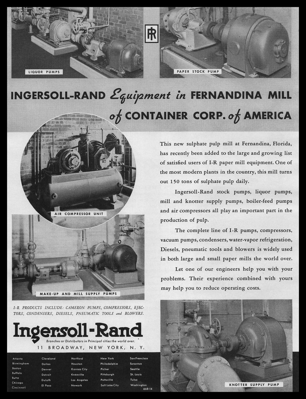 1938 Fernandina Florida Mill Photos Ingersoll Rand Liquor & Paper Pumps Print Ad