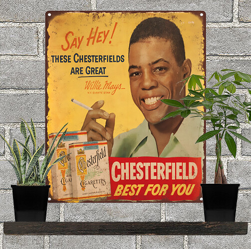 1950s Willie Mays Tobacco Baseball Advertising Metal Repro Sign 10×12 60088