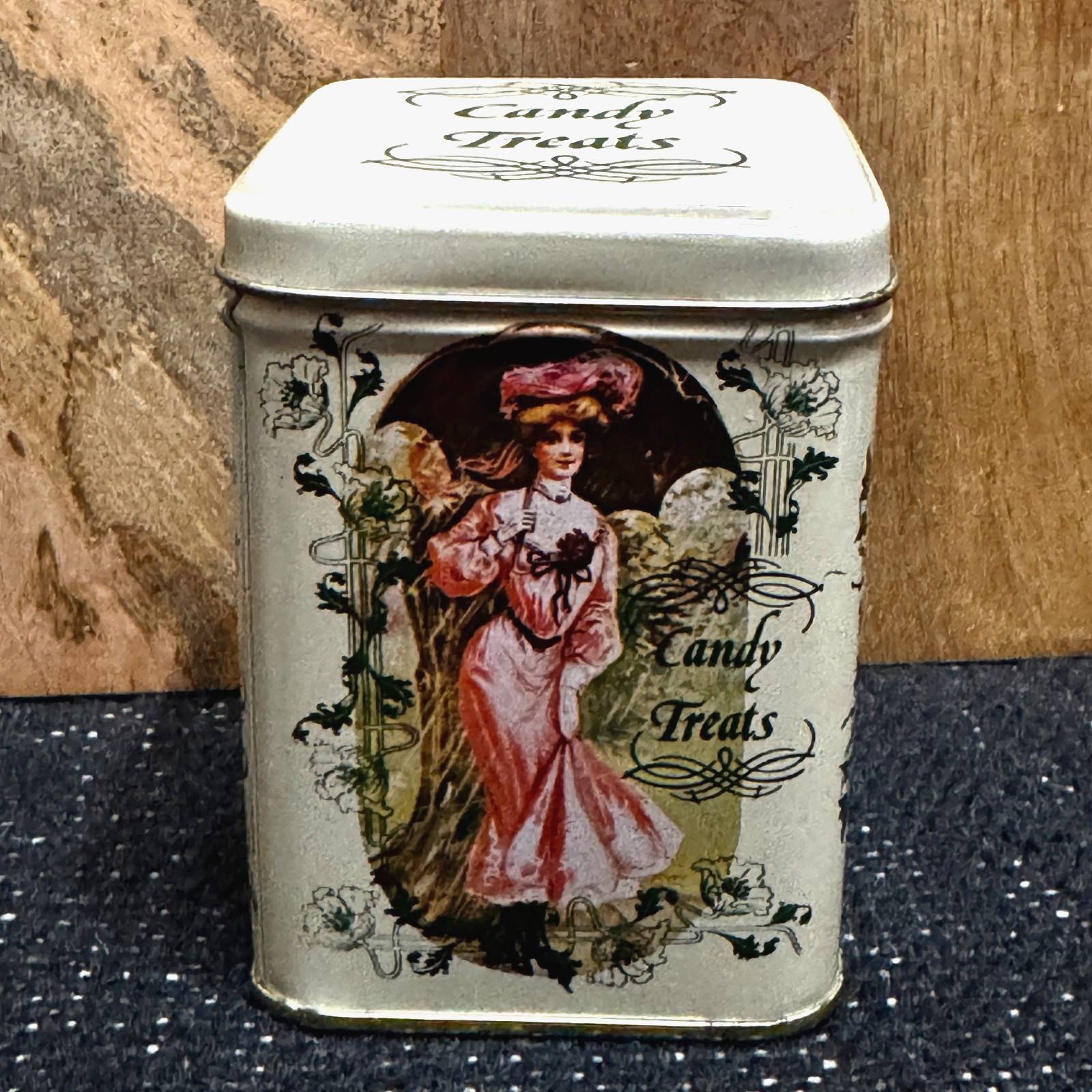 Candy Treats Lidded Tin Box, Victorian Styled Design, Vintage Circa 1990