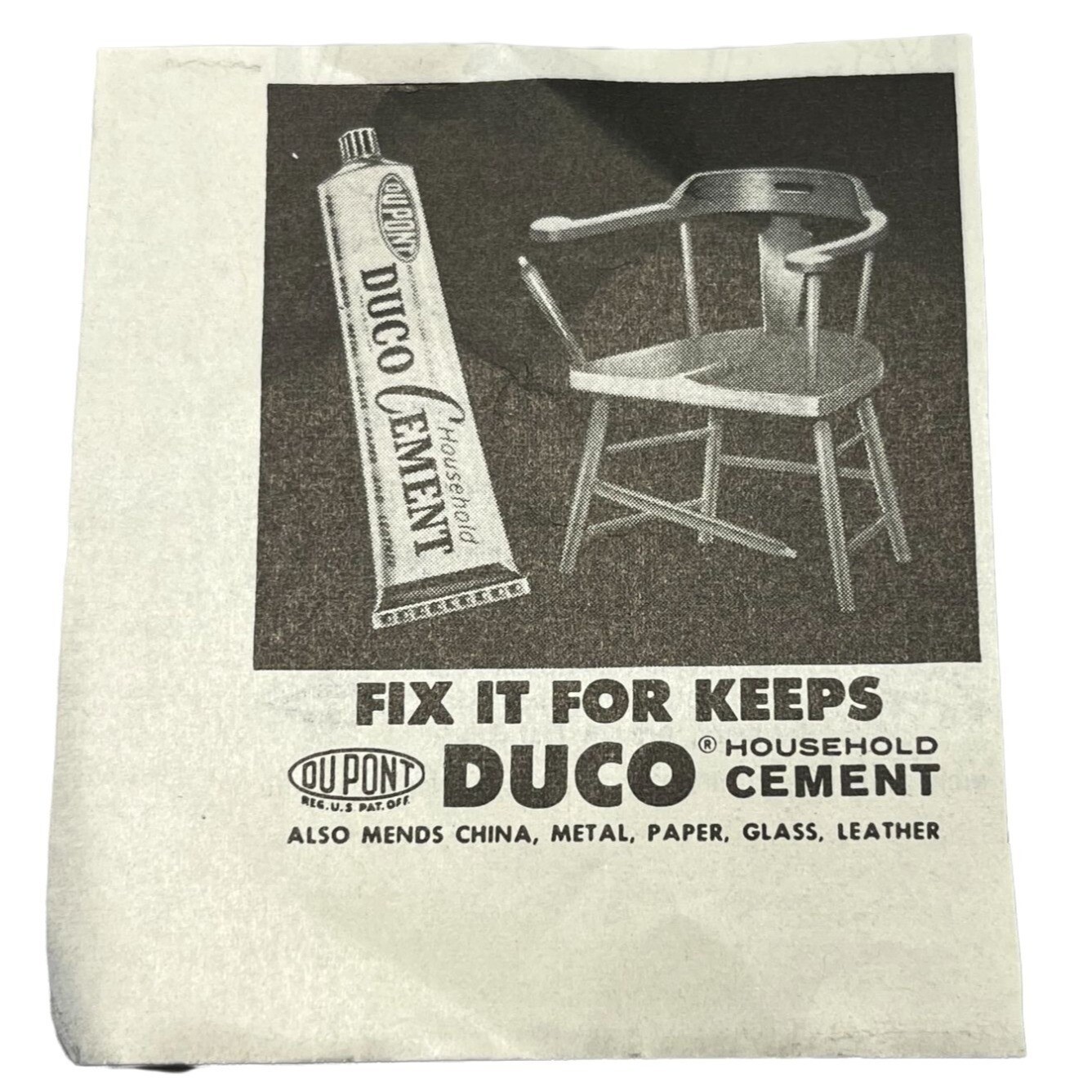 Dupont Duco Household Cement Vintage Mini Print Ad 1960s Home Repair Decor