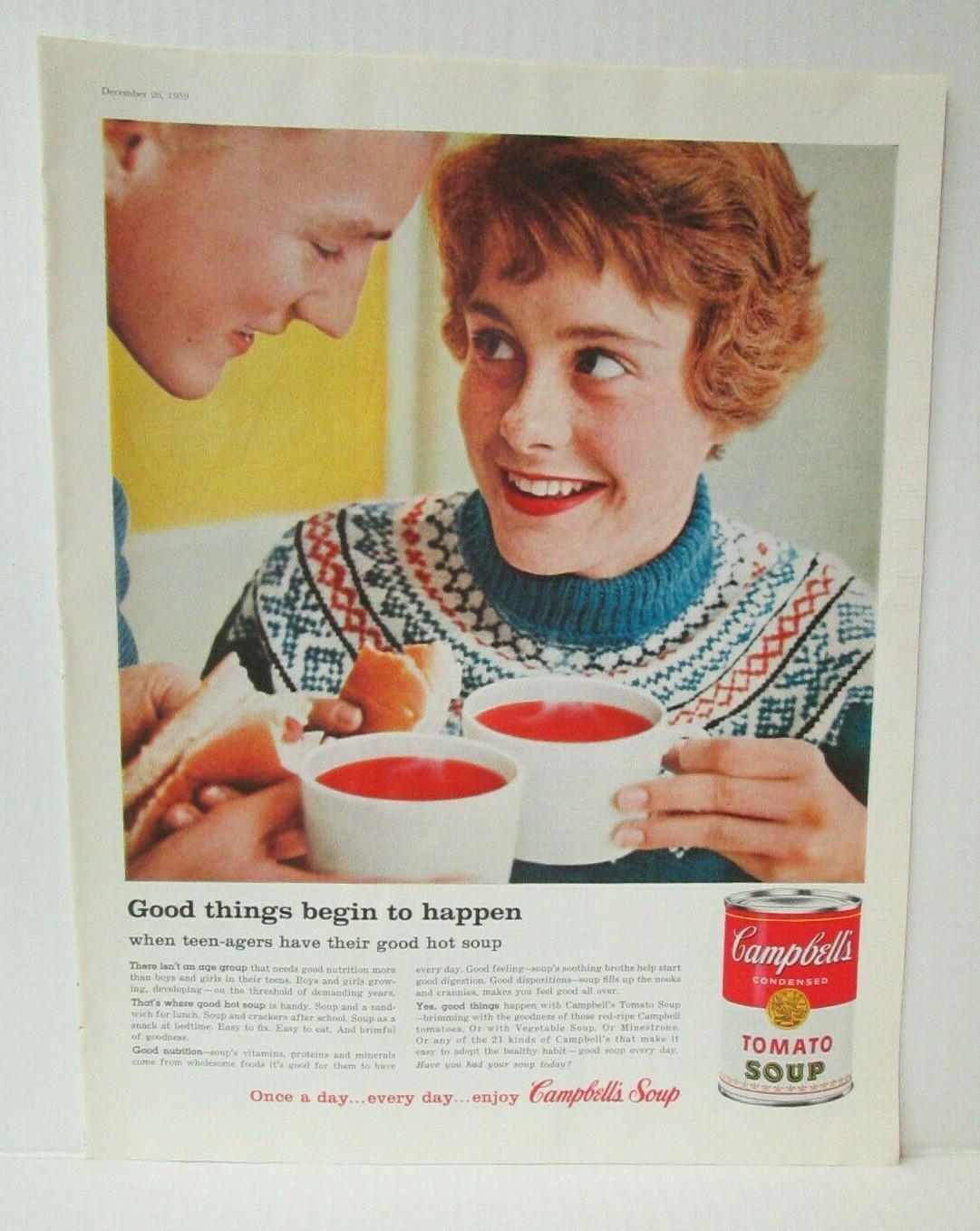 PRETTY WOMAN CAMPBELL’S TOMATO SOUP 10.5″ X 13.75″ Magazine Ad 1950’s LM29