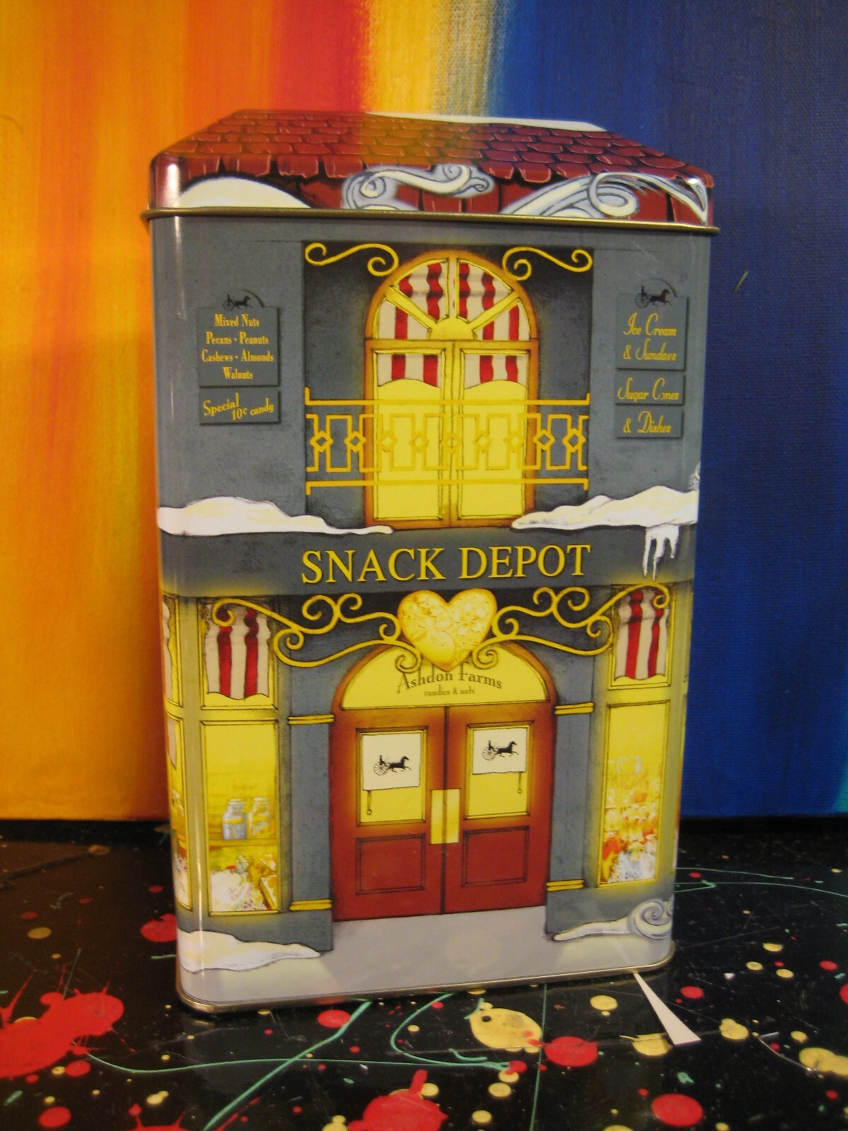 Snack Depot Ashdon Farms Christmas Village House Tin Canister with Lid