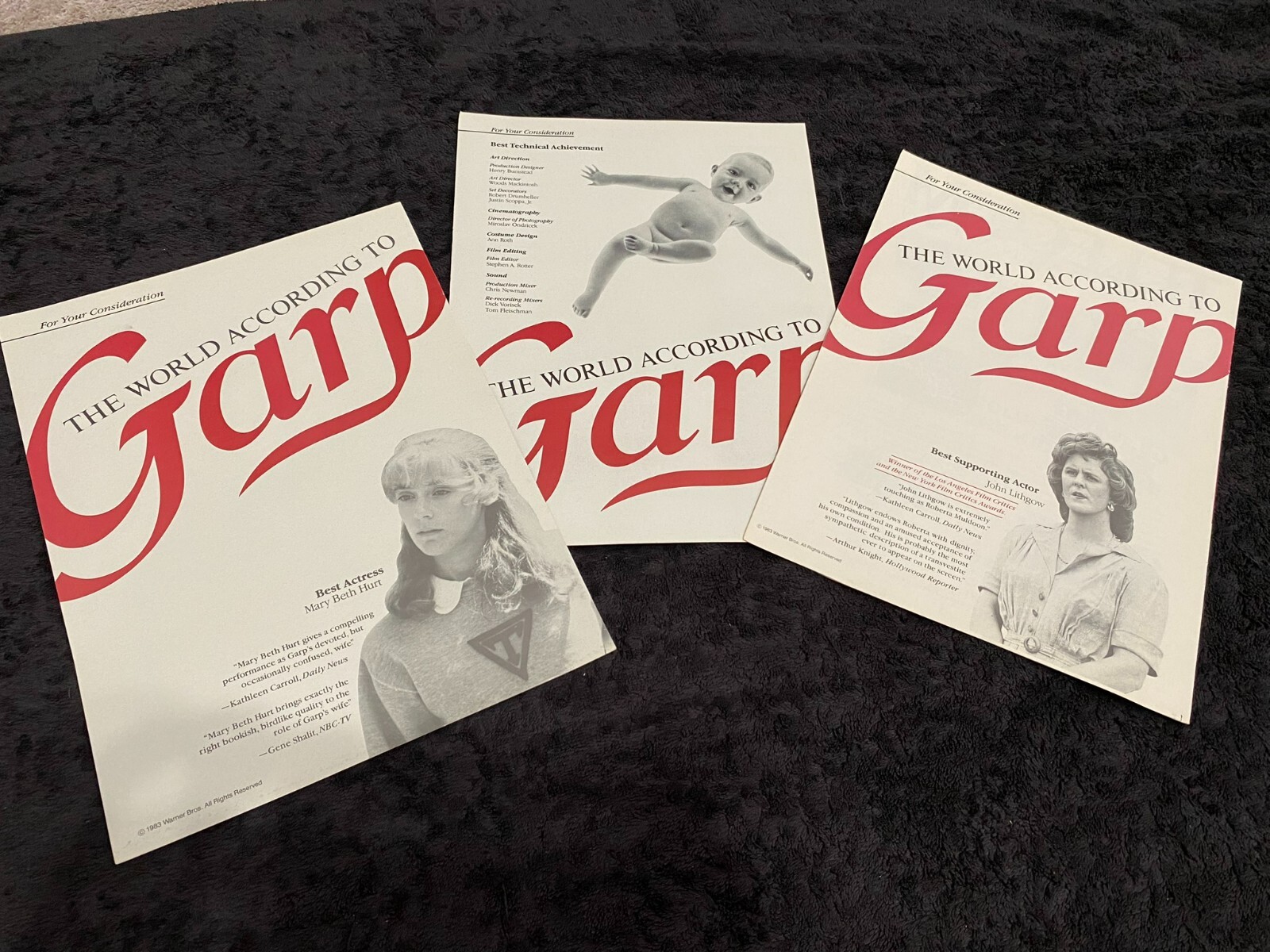 THE WORLD ACCORDING TO GARP three 1982 Oscar ads Robin Williams, Mary Beth Hurt
