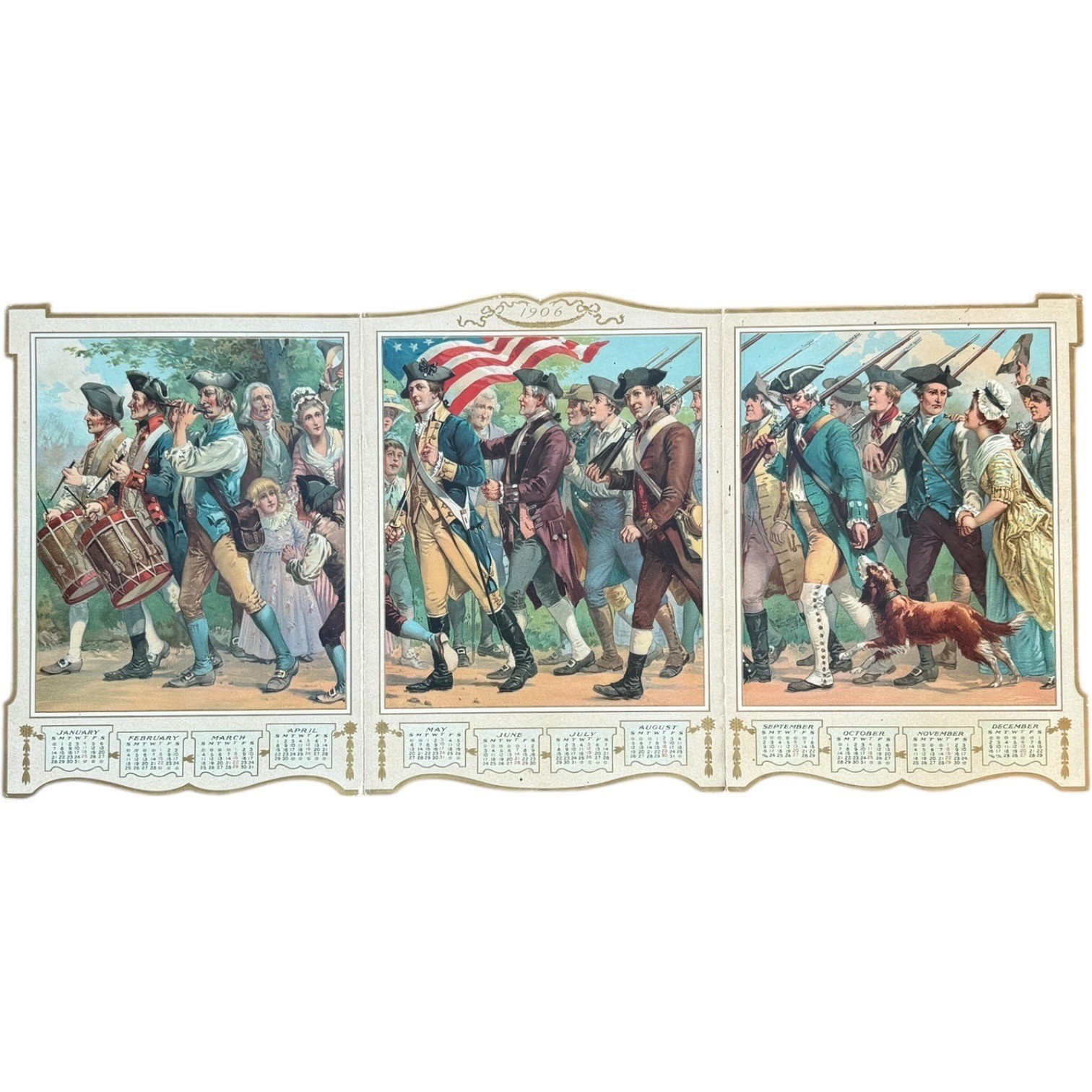 1906 Youth’s Companion Minuteman Calendar Mason Co. Revolutionary War 11″ x 26″