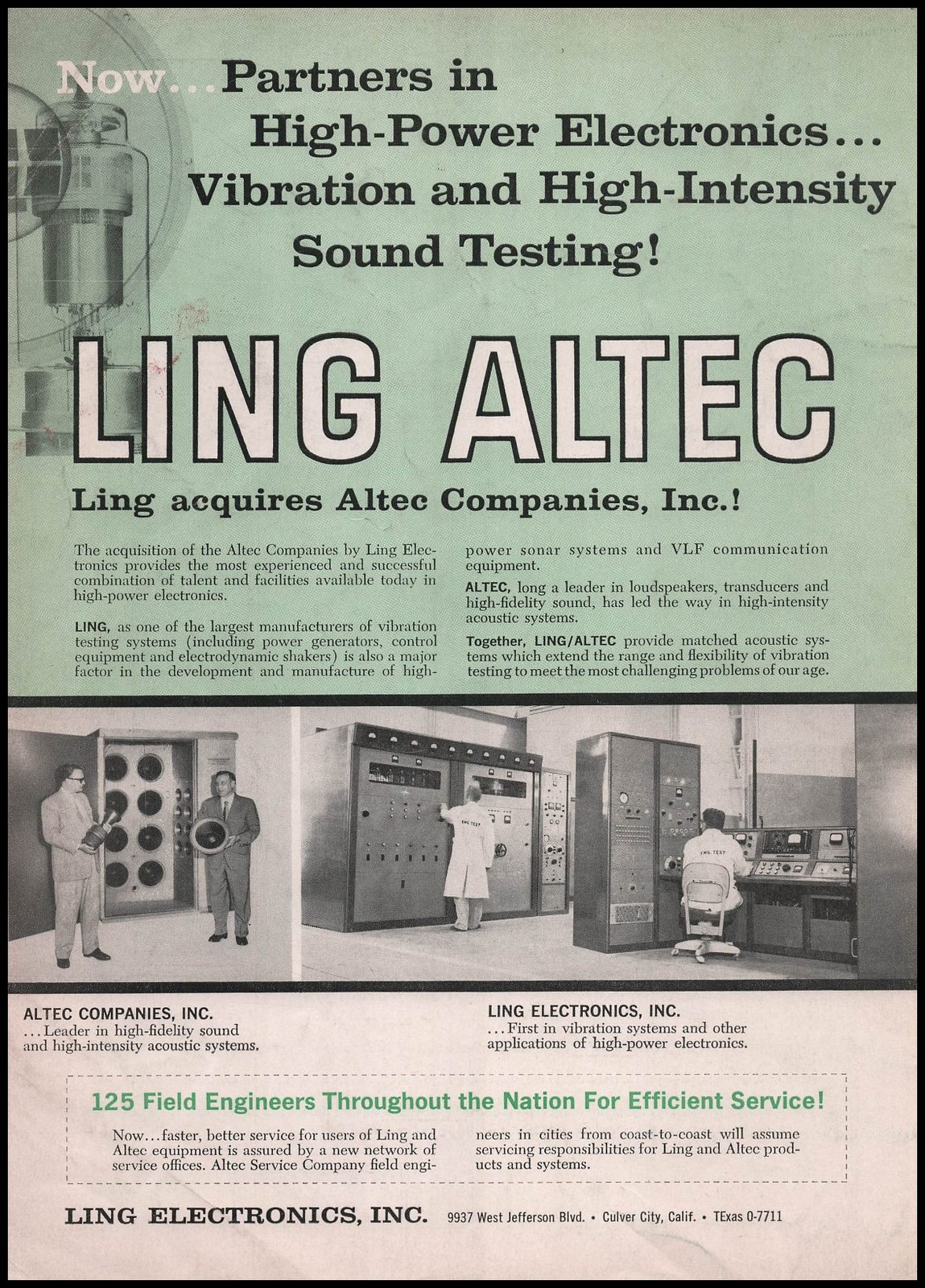 1959 Ling Electronics Culver City California Altec Company Acquisition Print Ad