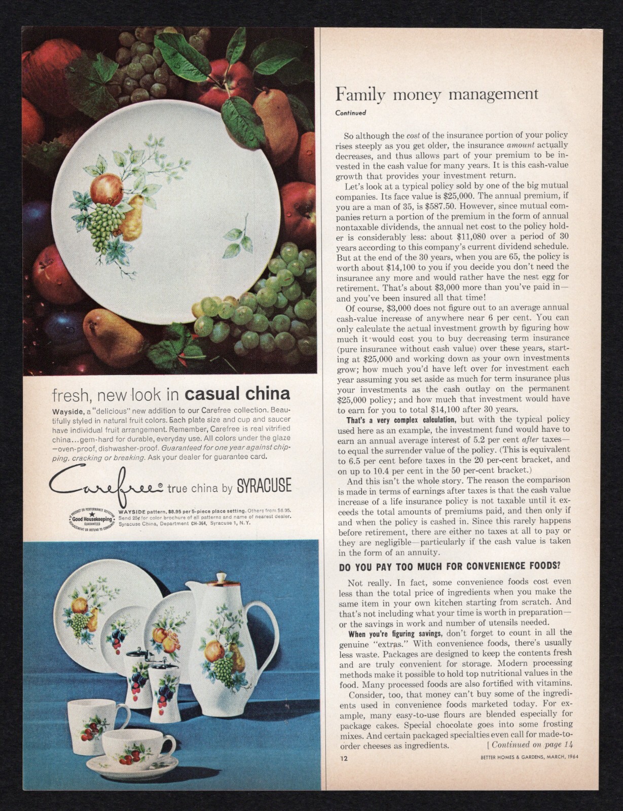 1964 Carefree True China Plate Cup Saucer Syracuse Wayside Fruit Colors Print Ad