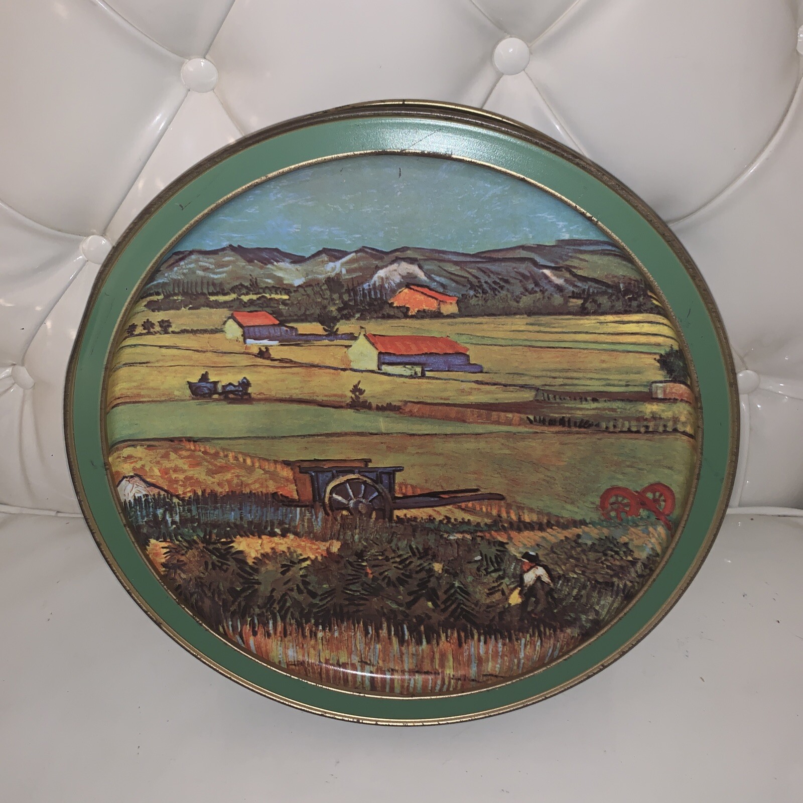 Vntg Vincent Van Gogh Landscape Large Round Tin Box From Sunshine Rare!