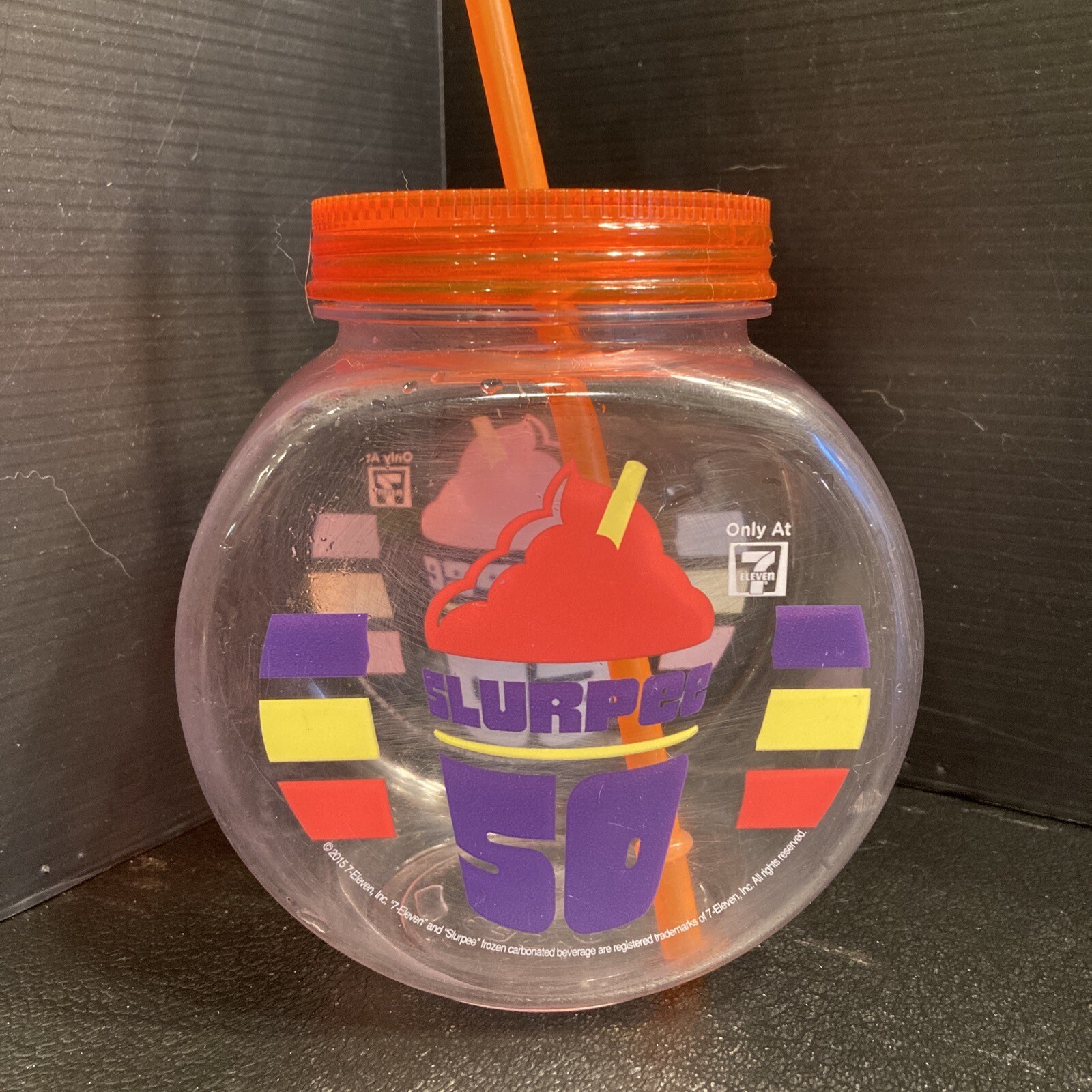 7 Eleven Celebrate 50 Years of Slurpee Fish Bowl Cup Container w/Straw Rare HTF
