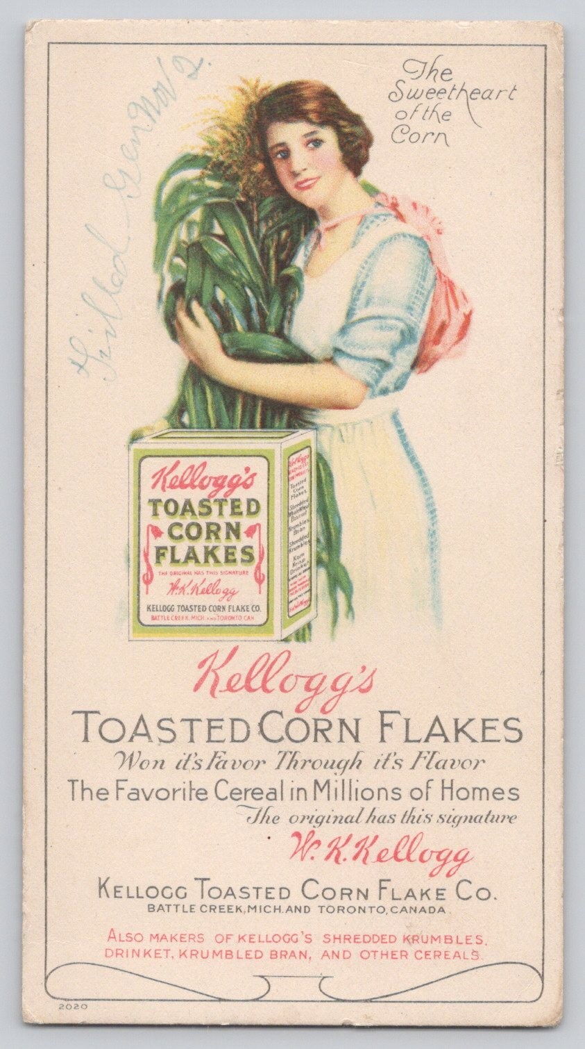 Kellogg’s Toasted Corn Flake Co W.K. Kellogg Ink Blotter Krumbled Bran Cereal